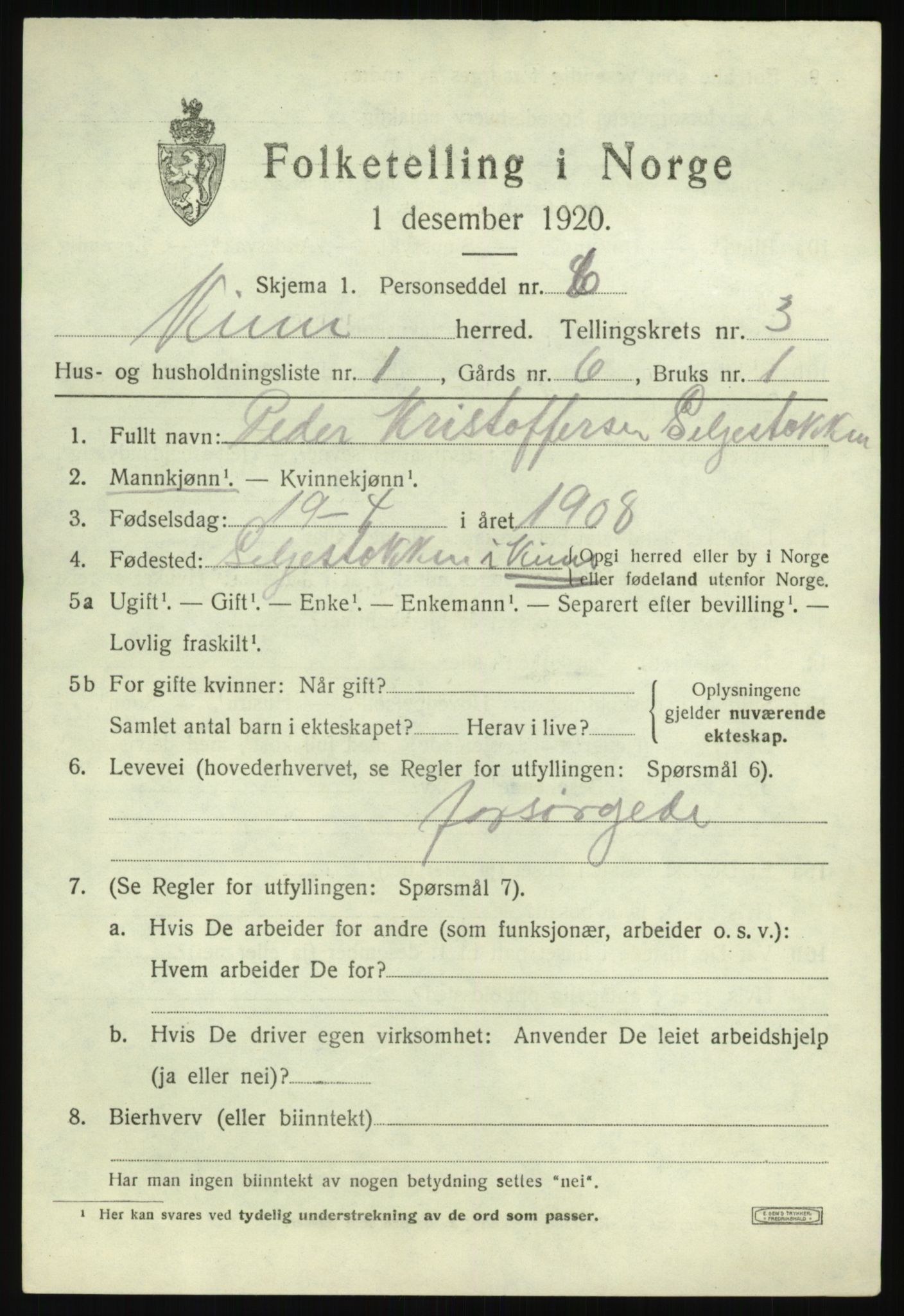 SAB, 1920 census for Kinn, 1920, p. 2265