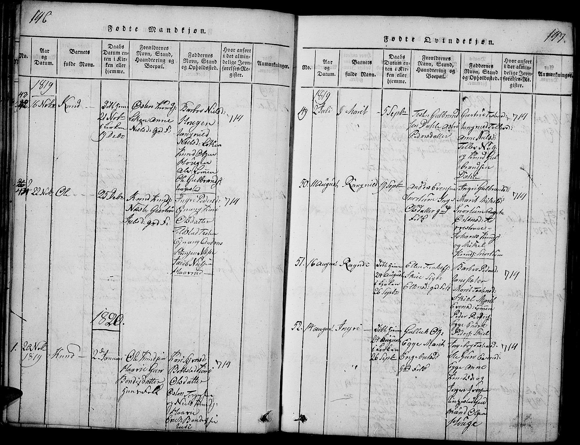 Slidre prestekontor, SAH/PREST-134/H/Ha/Haa/L0002: Parish register (official) no. 2, 1814-1830, p. 146-147