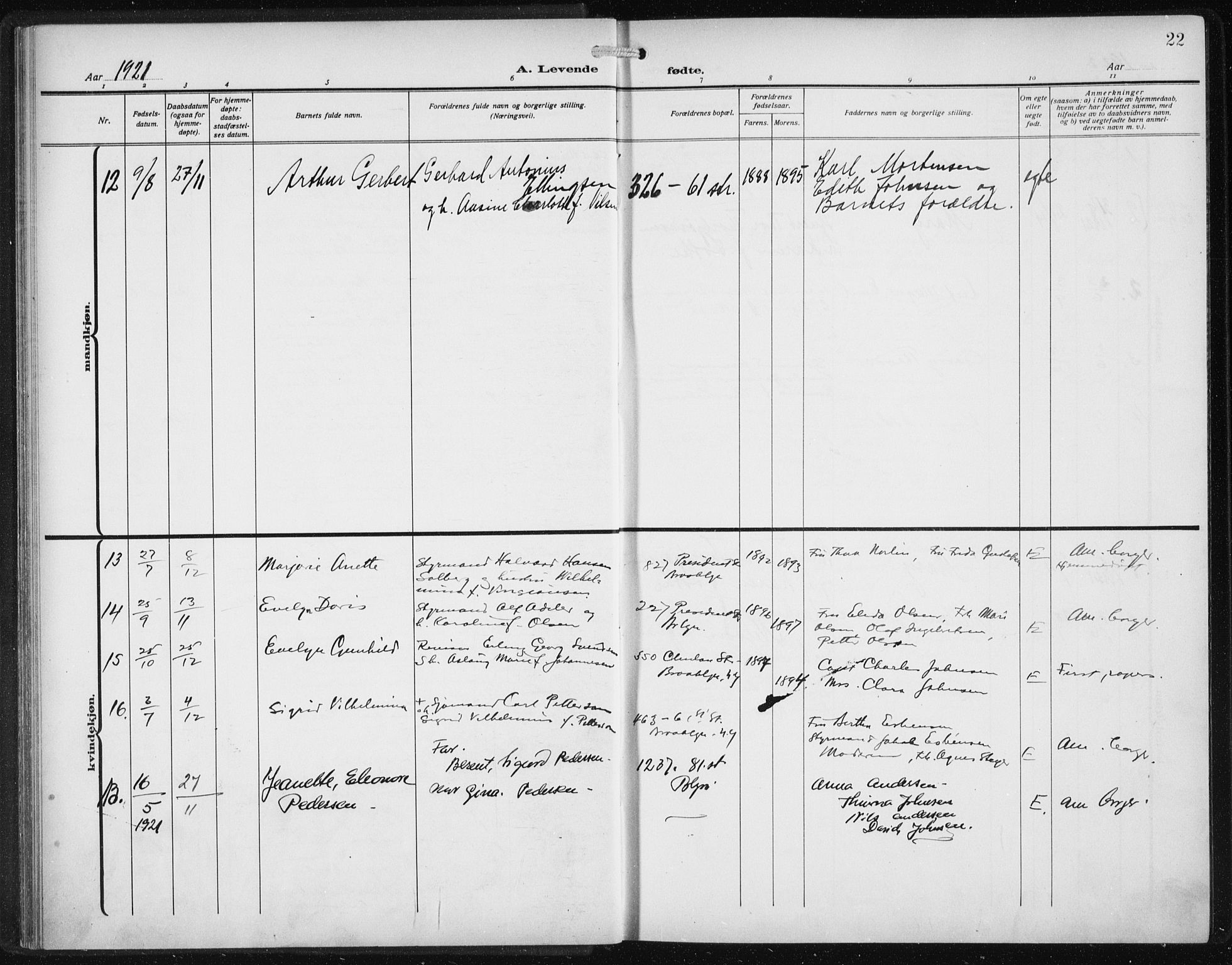 Den norske sjømannsmisjon i utlandet/New York, SAB/SAB/PA-0110/H/Ha/L0007: Parish register (official) no. A 7, 1915-1923, p. 22