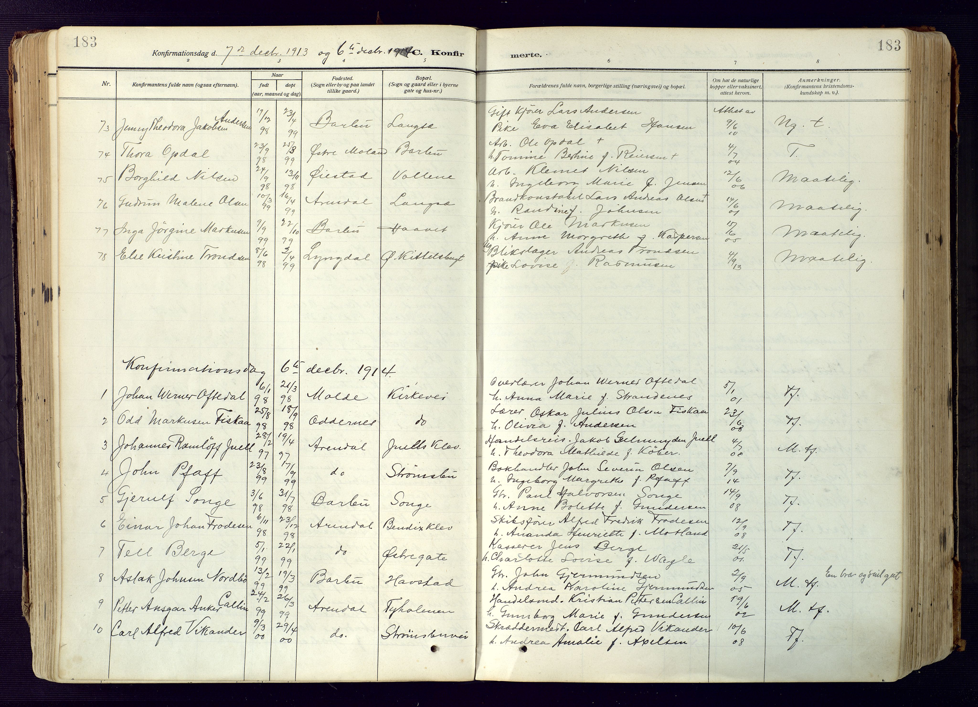 Barbu sokneprestkontor, SAK/1111-0003/F/Fa/L0006: Parish register (official) no. A 6, 1910-1929, p. 183