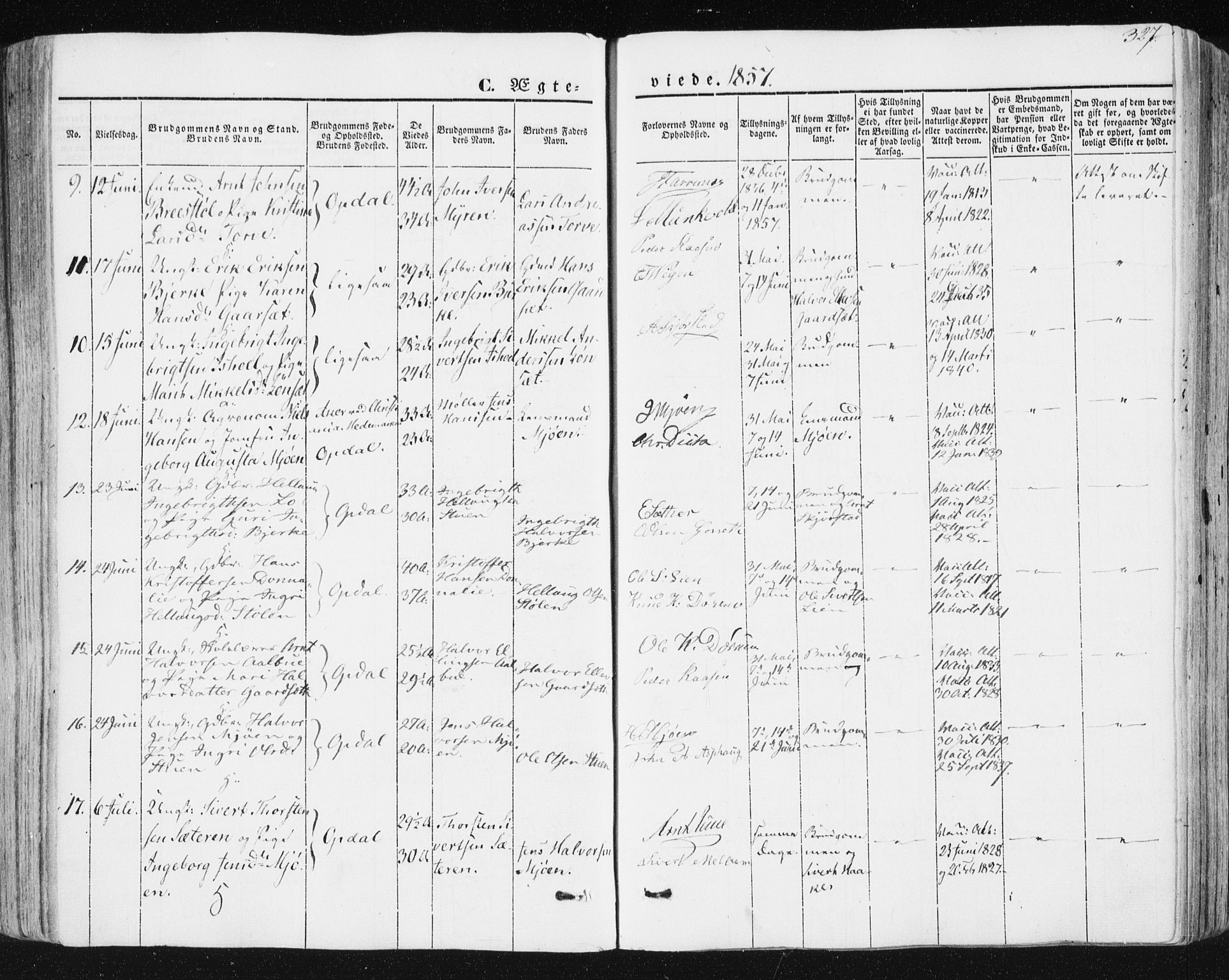 Ministerialprotokoller, klokkerbøker og fødselsregistre - Sør-Trøndelag, SAT/A-1456/678/L0899: Parish register (official) no. 678A08, 1848-1872, p. 327