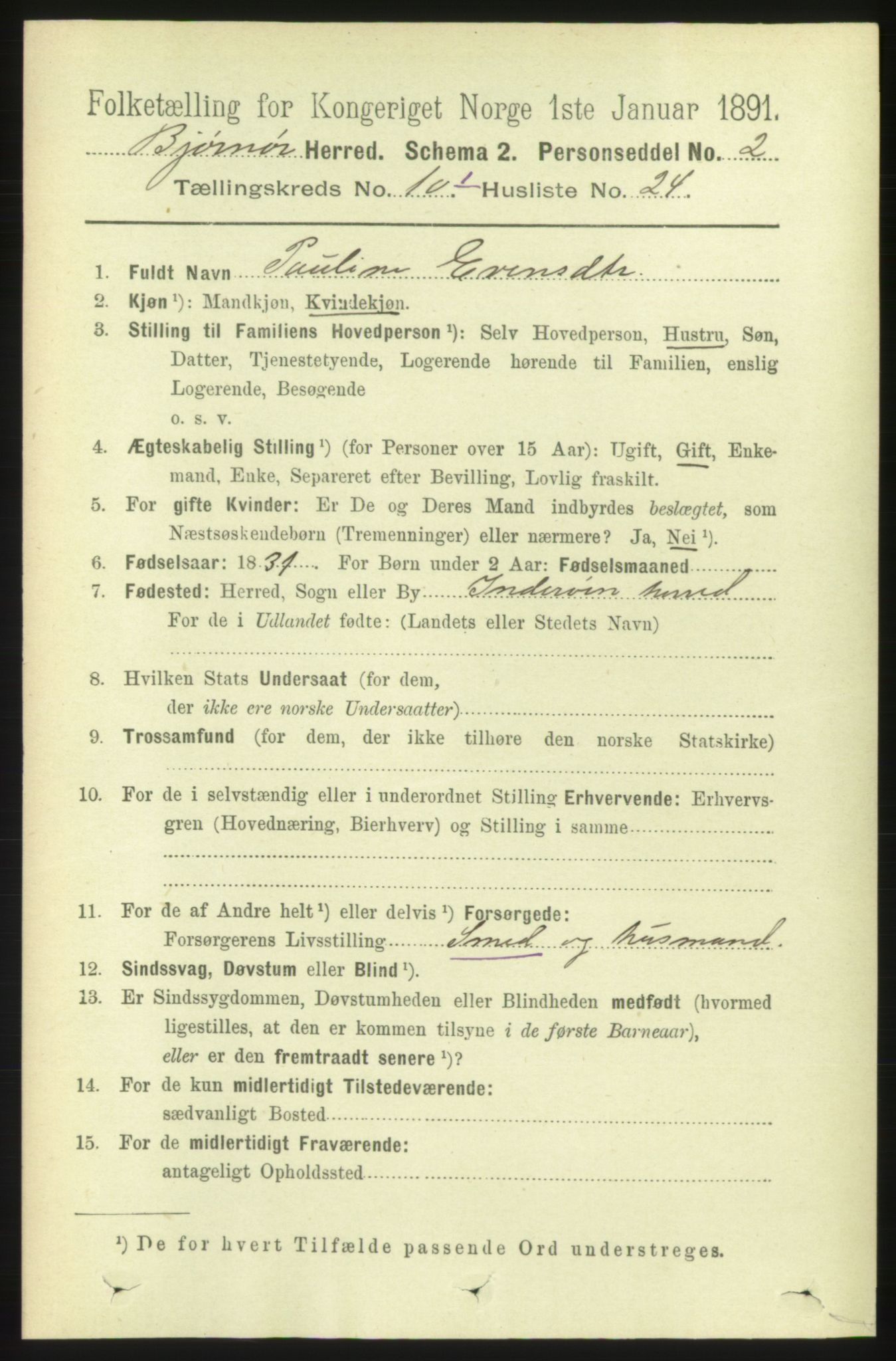 RA, 1891 census for 1632 Bjørnør, 1891, p. 4301