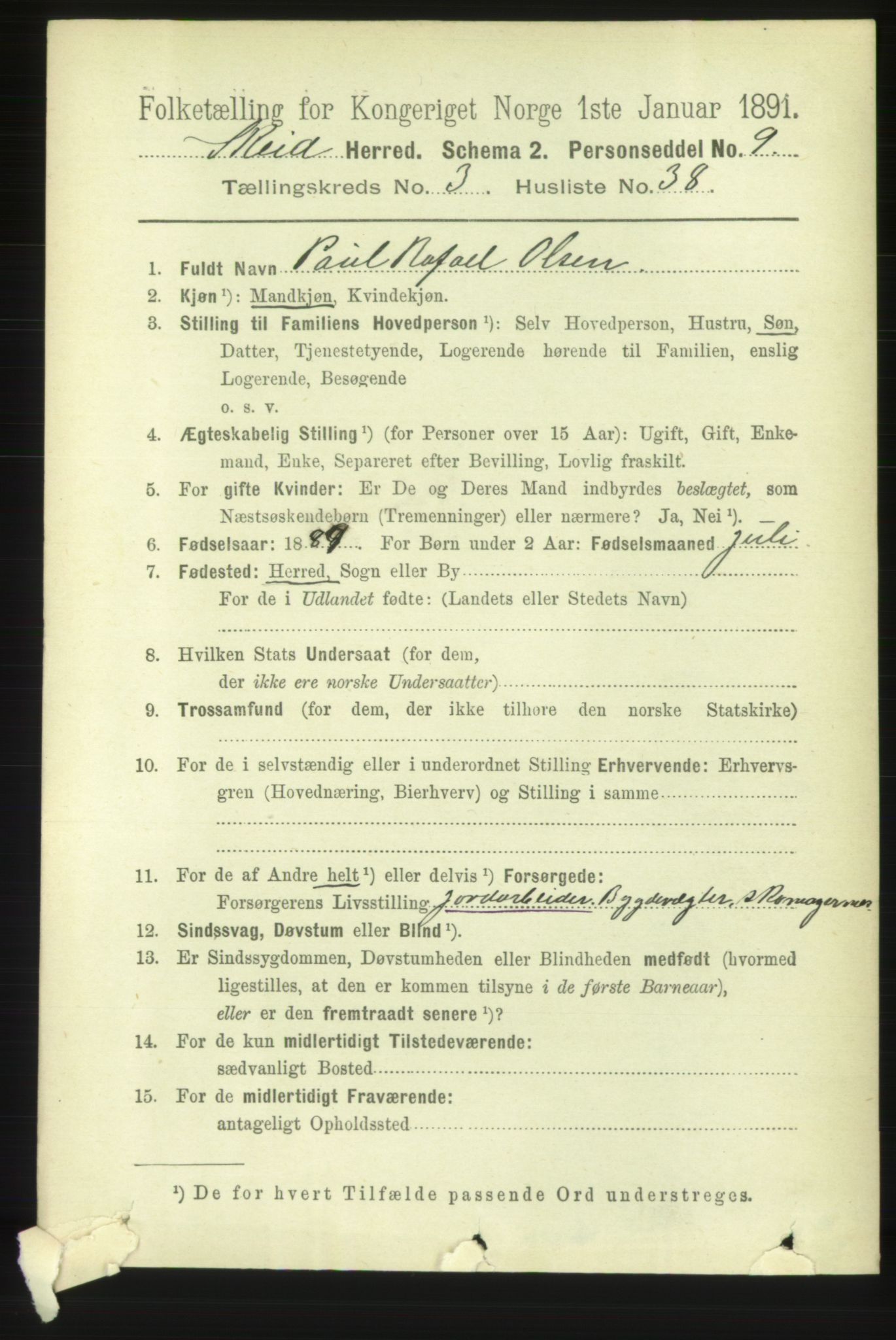 RA, 1891 census for 1732 Skei, 1891, p. 1301