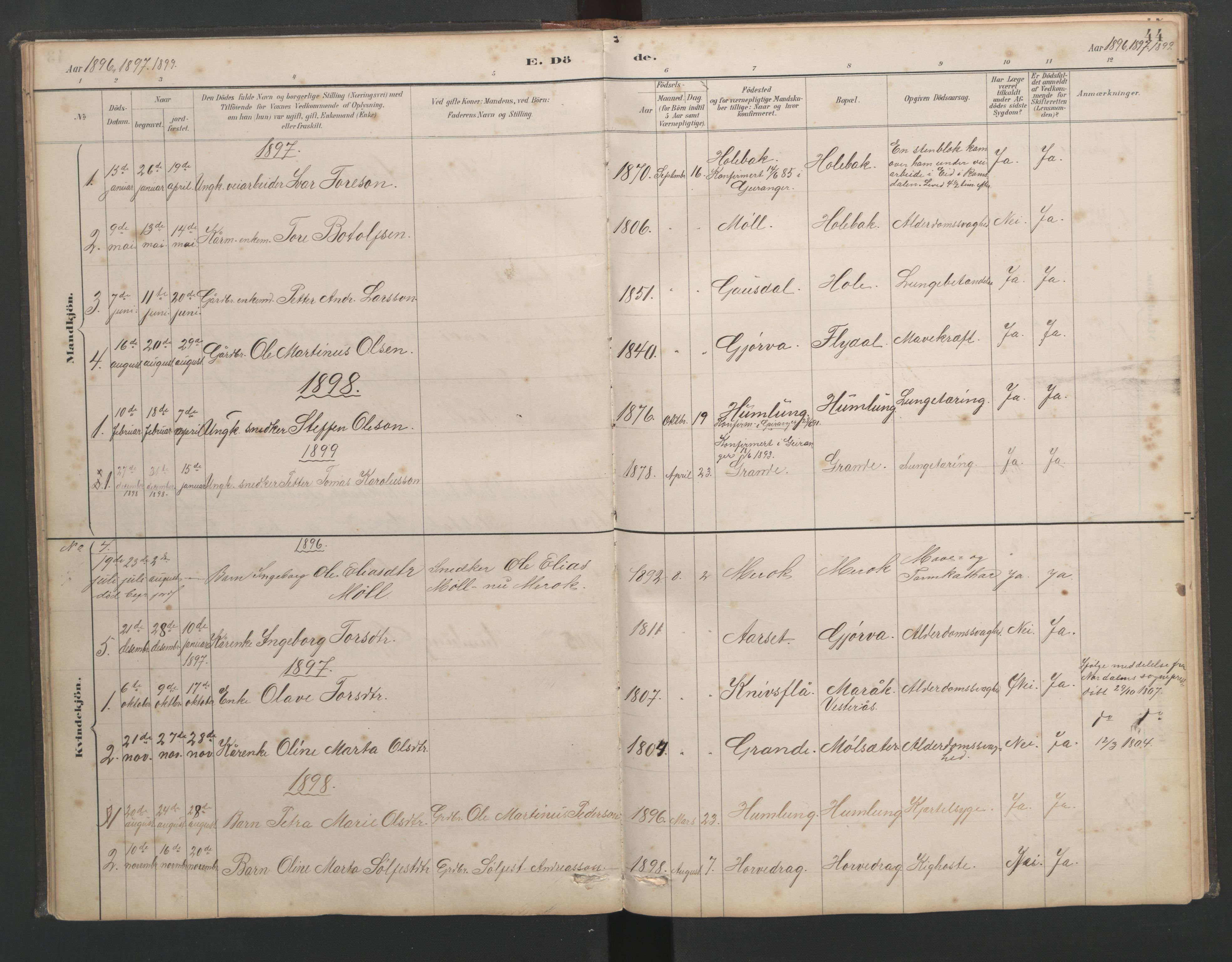Ministerialprotokoller, klokkerbøker og fødselsregistre - Møre og Romsdal, AV/SAT-A-1454/518/L0237: Parish register (copy) no. 518C04, 1885-1963, p. 44