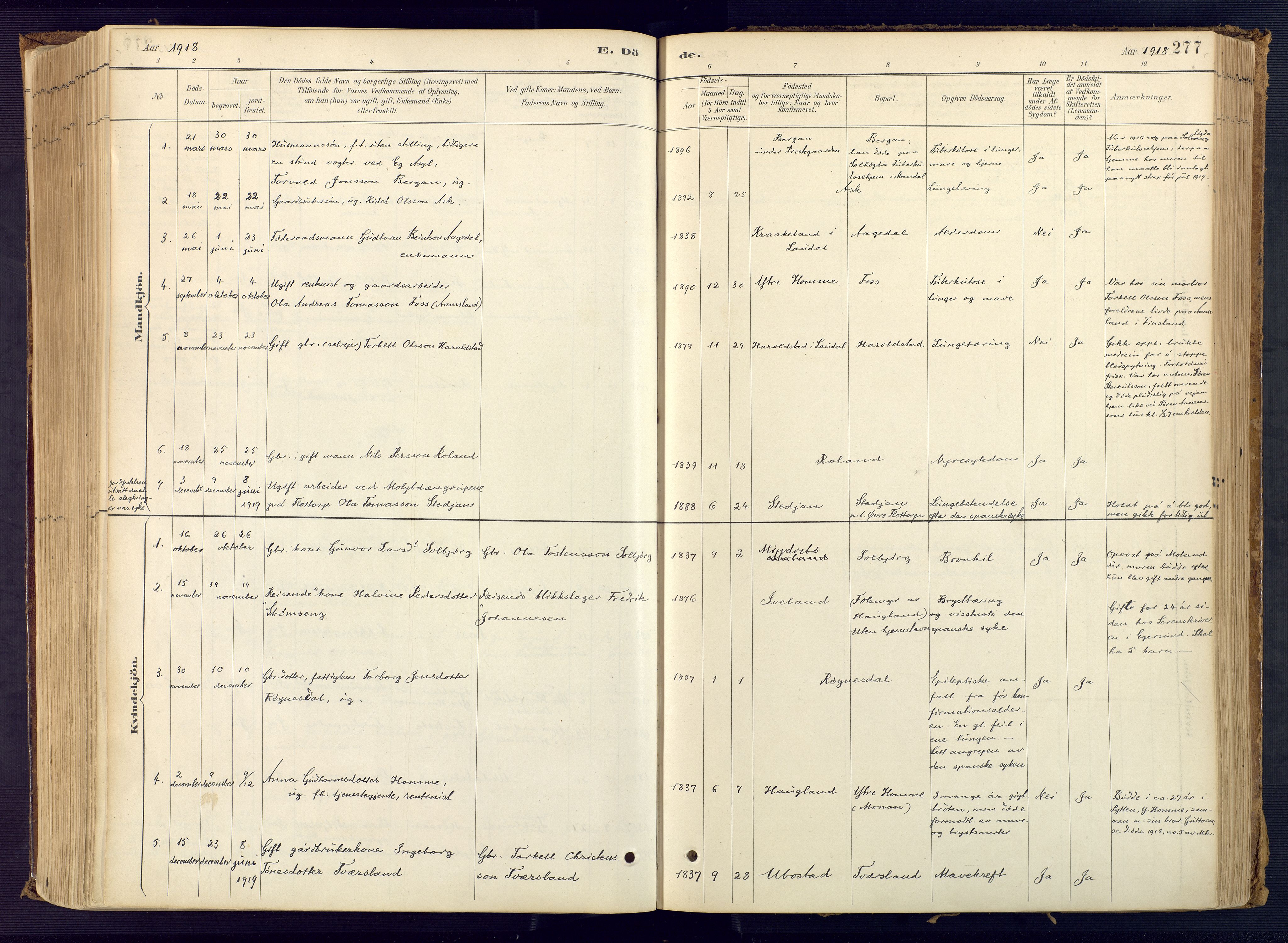 Bjelland sokneprestkontor, SAK/1111-0005/F/Fa/Faa/L0004: Parish register (official) no. A 4, 1887-1923, p. 277
