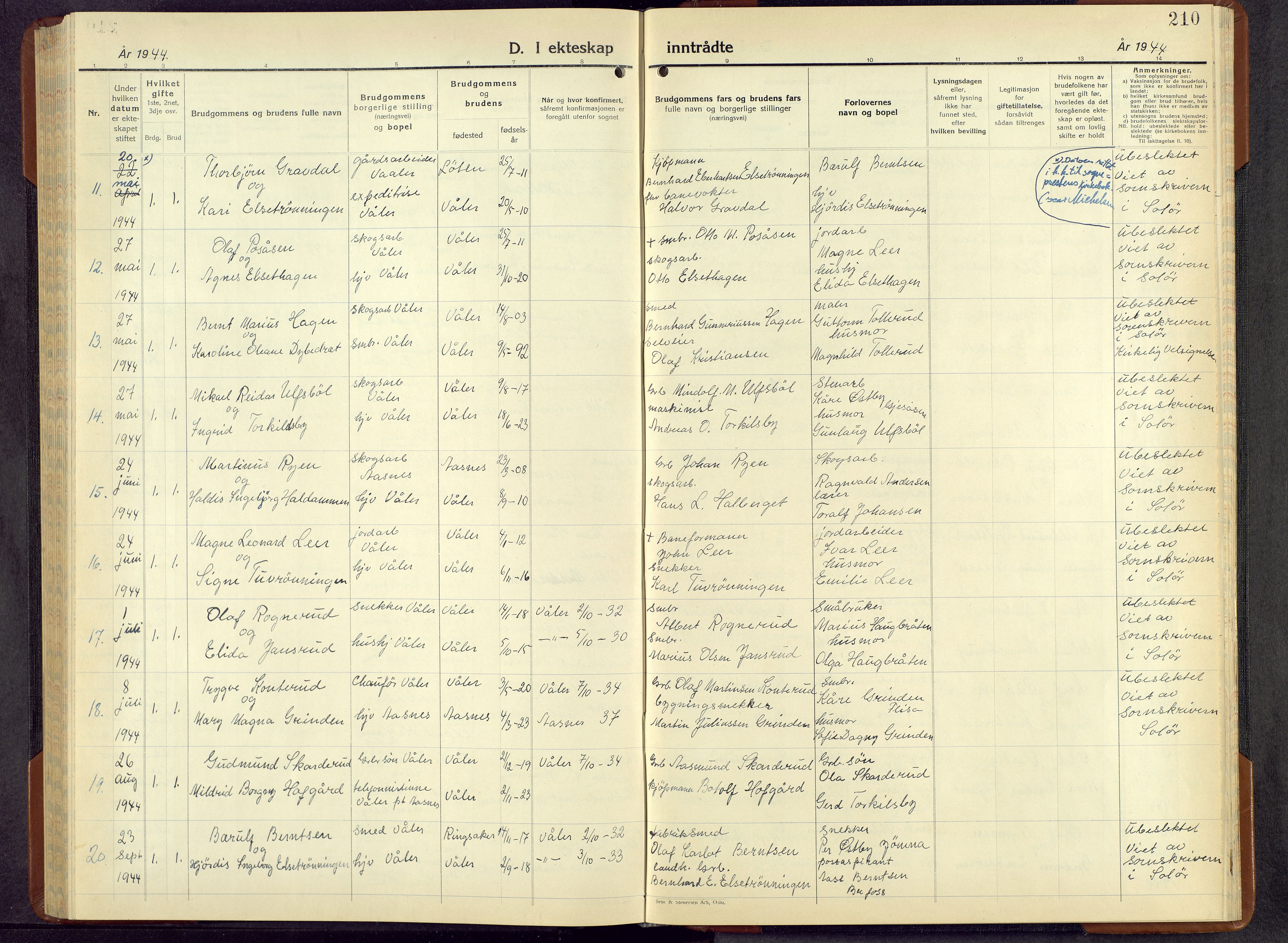 Våler prestekontor, Hedmark, AV/SAH-PREST-040/H/Ha/Hab/L0007: Parish register (copy) no. 7, 1940-1957, p. 210