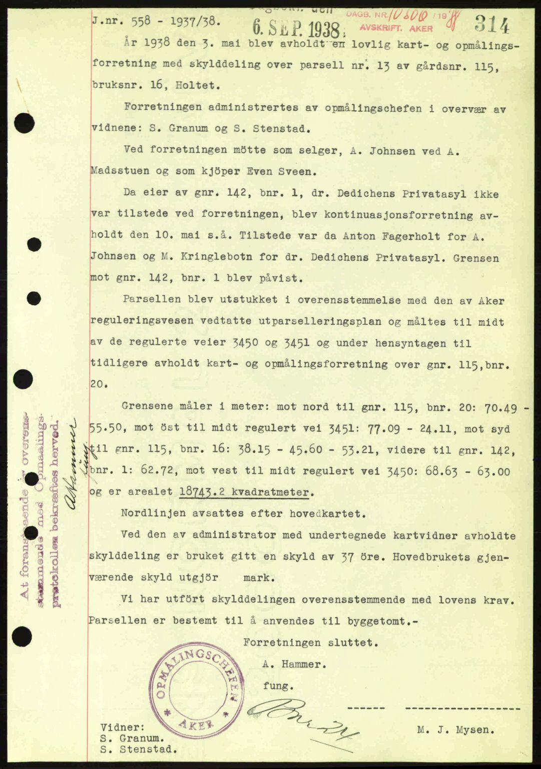 Aker herredsskriveri, SAO/A-10896/G/Gb/Gba/Gbab/L0025: Mortgage book no. A154-155, 1938-1938, Diary no: : 10306/1938