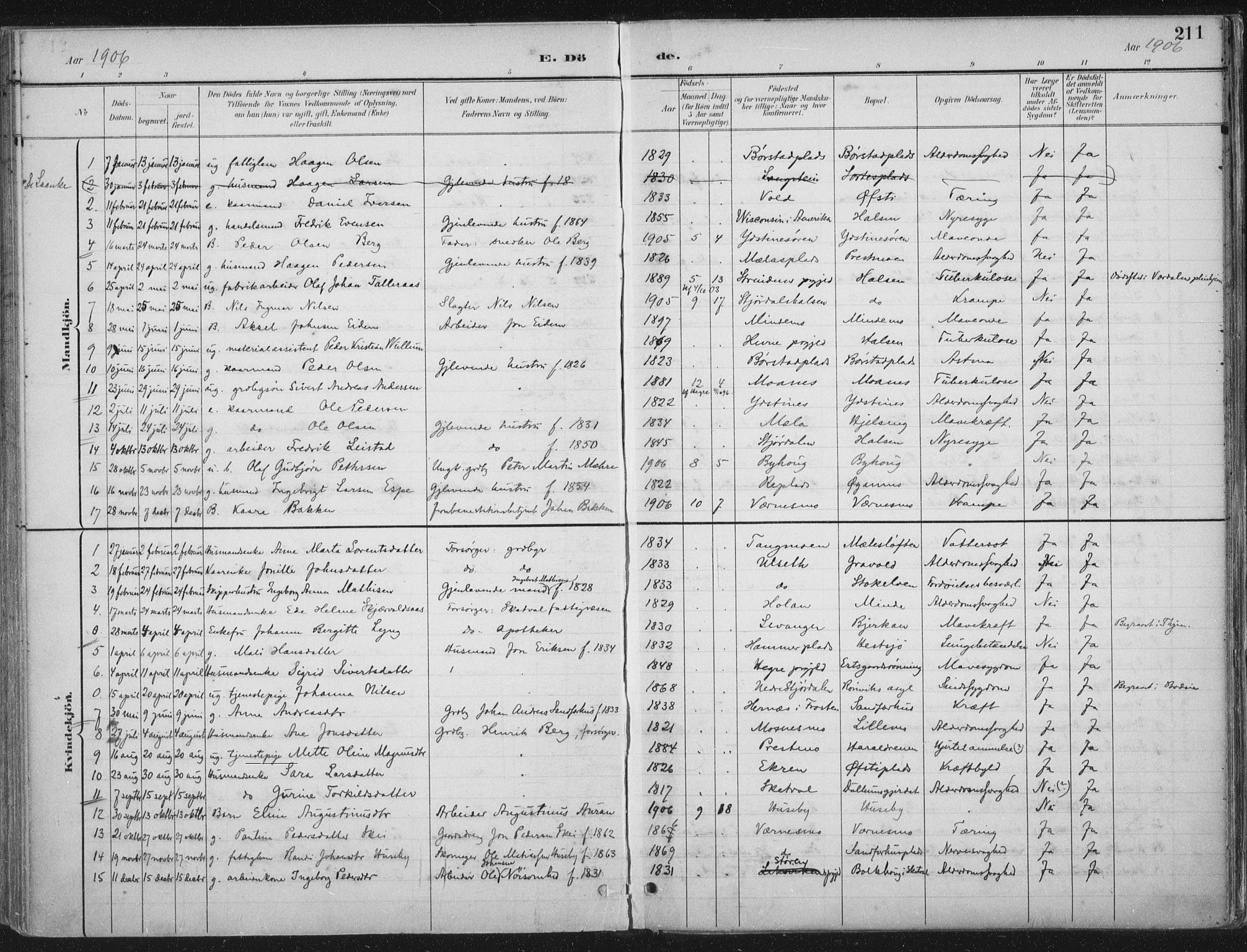 Ministerialprotokoller, klokkerbøker og fødselsregistre - Nord-Trøndelag, SAT/A-1458/709/L0082: Parish register (official) no. 709A22, 1896-1916, p. 211