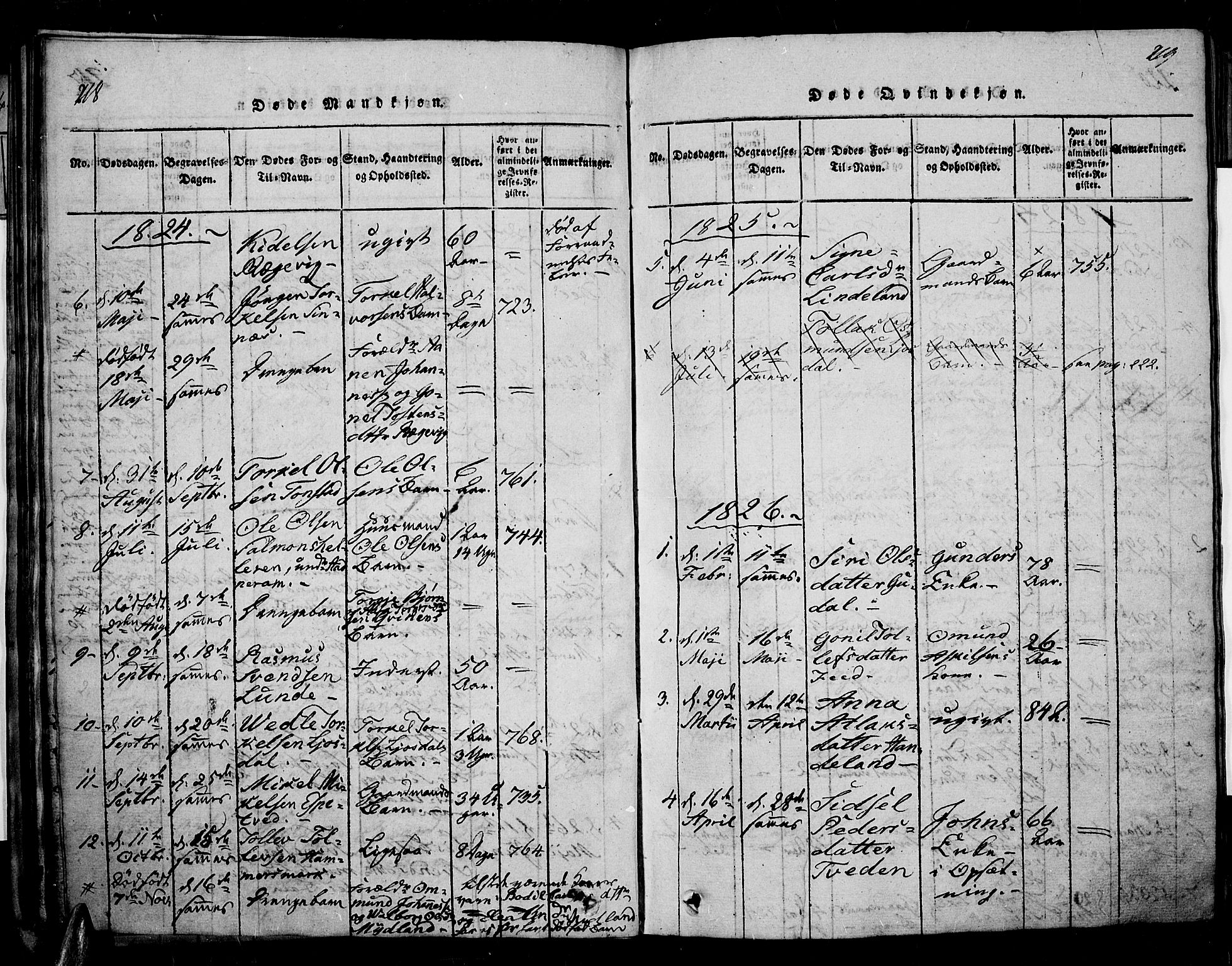 Sirdal sokneprestkontor, AV/SAK-1111-0036/F/Fa/Fab/L0001: Parish register (official) no. A 1, 1815-1834, p. 218-219