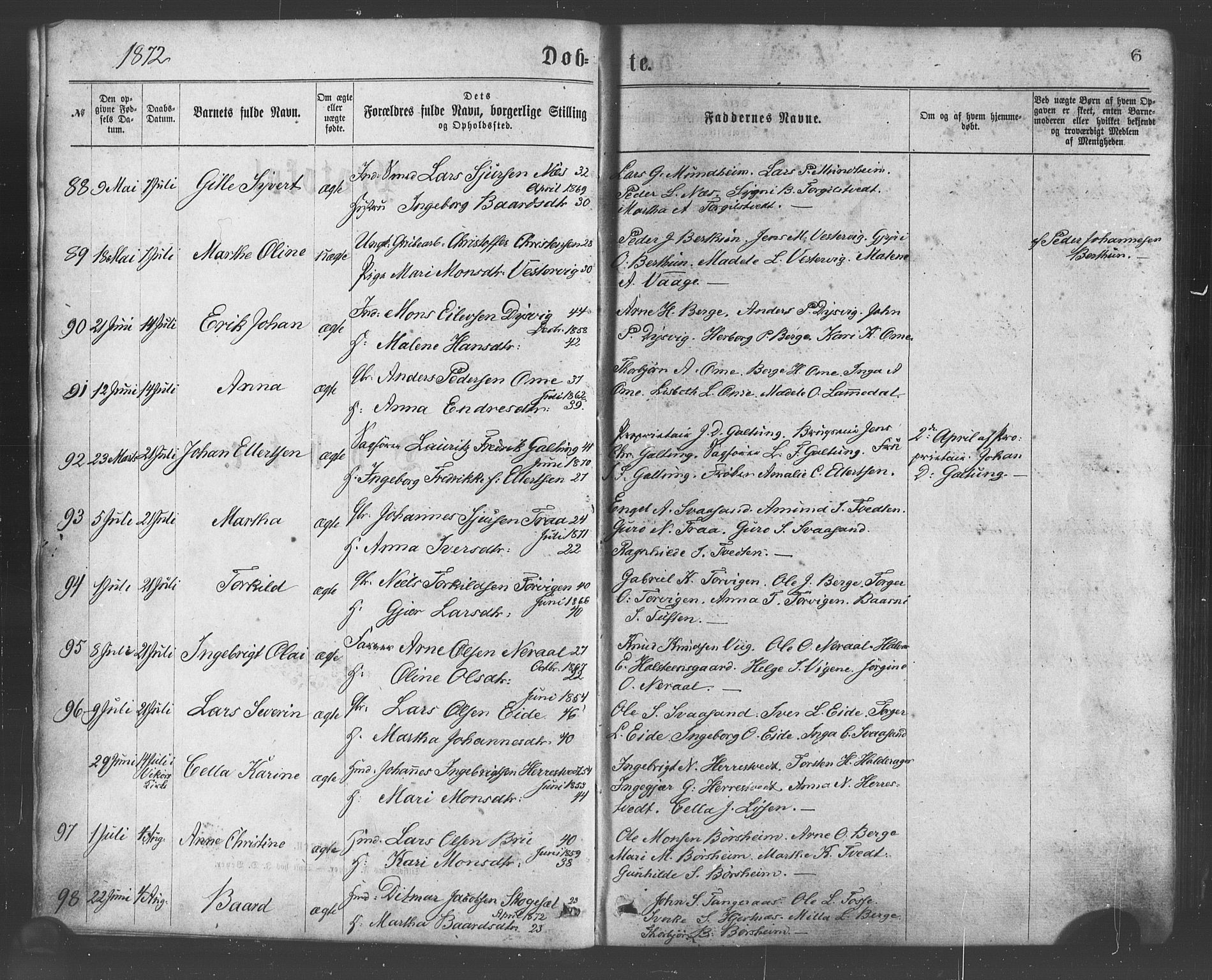 Strandebarm sokneprestembete, AV/SAB-A-78401/H/Haa: Parish register (official) no. A 9, 1872-1886, p. 6