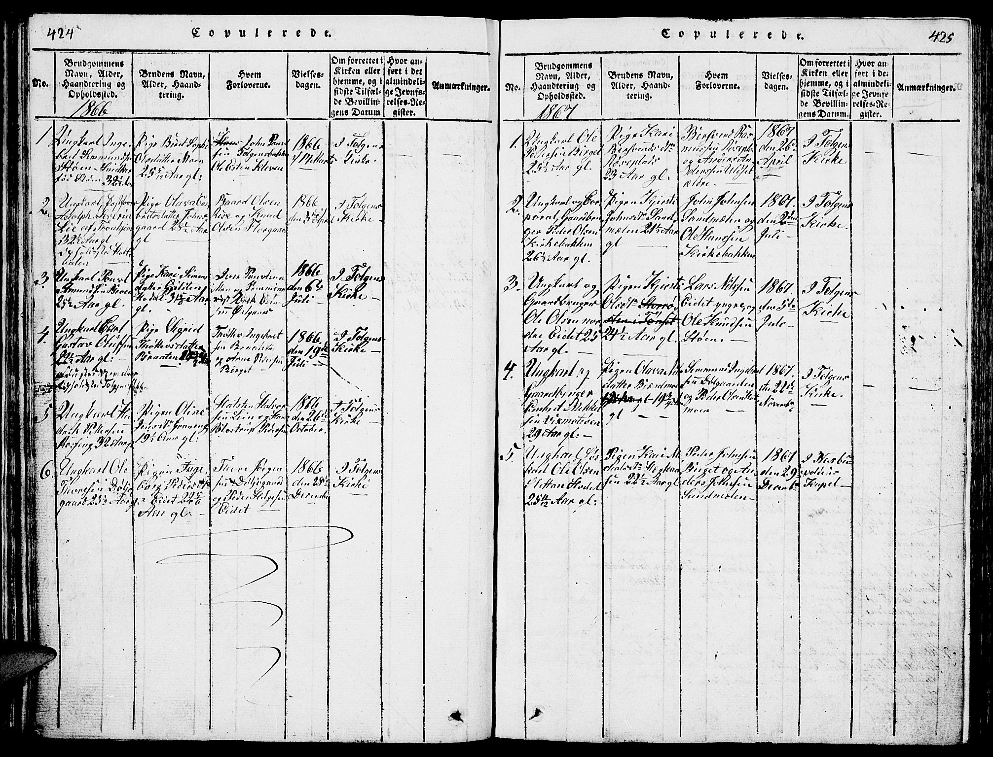 Tolga prestekontor, AV/SAH-PREST-062/L/L0001: Parish register (copy) no. 1, 1814-1877, p. 424-425