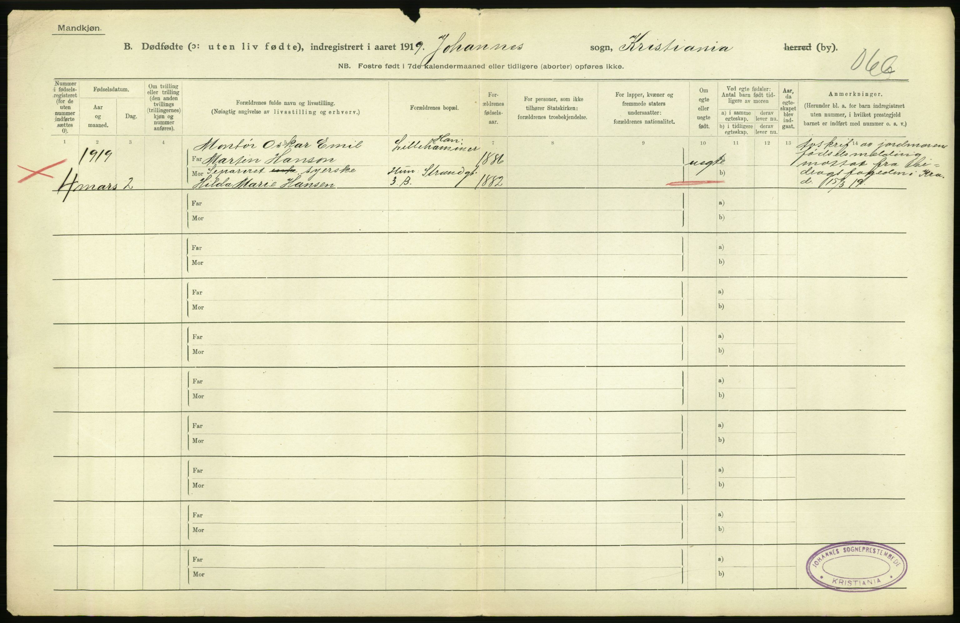 Statistisk sentralbyrå, Sosiodemografiske emner, Befolkning, AV/RA-S-2228/D/Df/Dfb/Dfbi/L0011: Kristiania: Døde, dødfødte, 1919