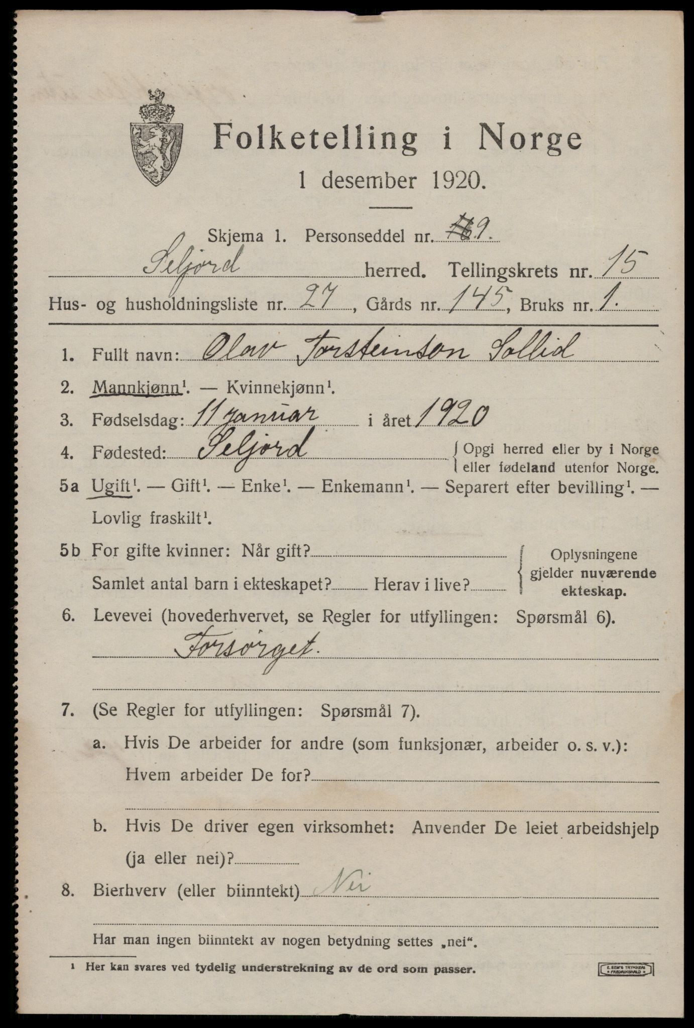 SAKO, 1920 census for Seljord, 1920, p. 6768