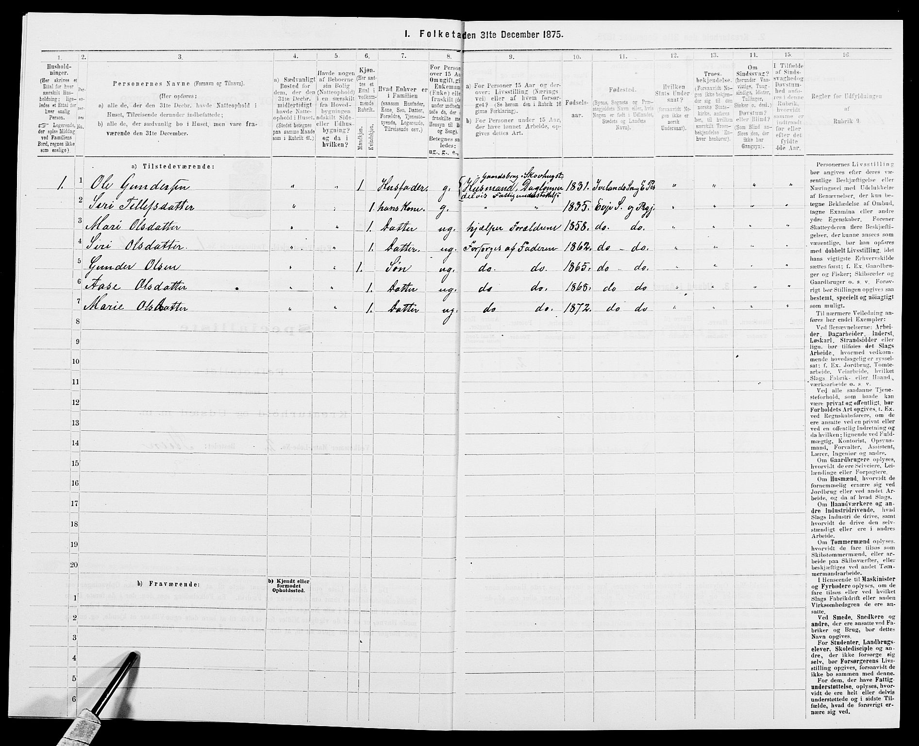 SAK, 1875 census for 0934P Evje, 1875, p. 25