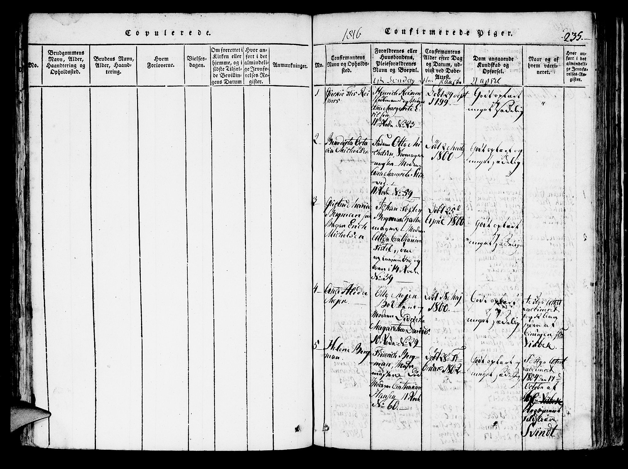 Domkirken sokneprestembete, SAB/A-74801/H/Hab/L0001: Parish register (copy) no. A 1, 1816-1821, p. 235