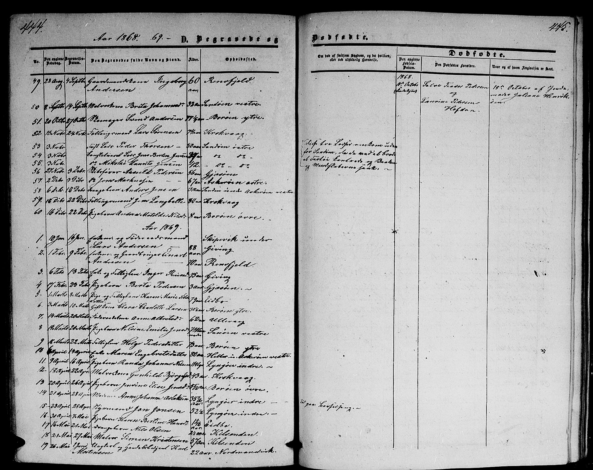 Dypvåg sokneprestkontor, SAK/1111-0007/F/Fb/Fba/L0011: Parish register (copy) no. B 11, 1857-1872, p. 444-445