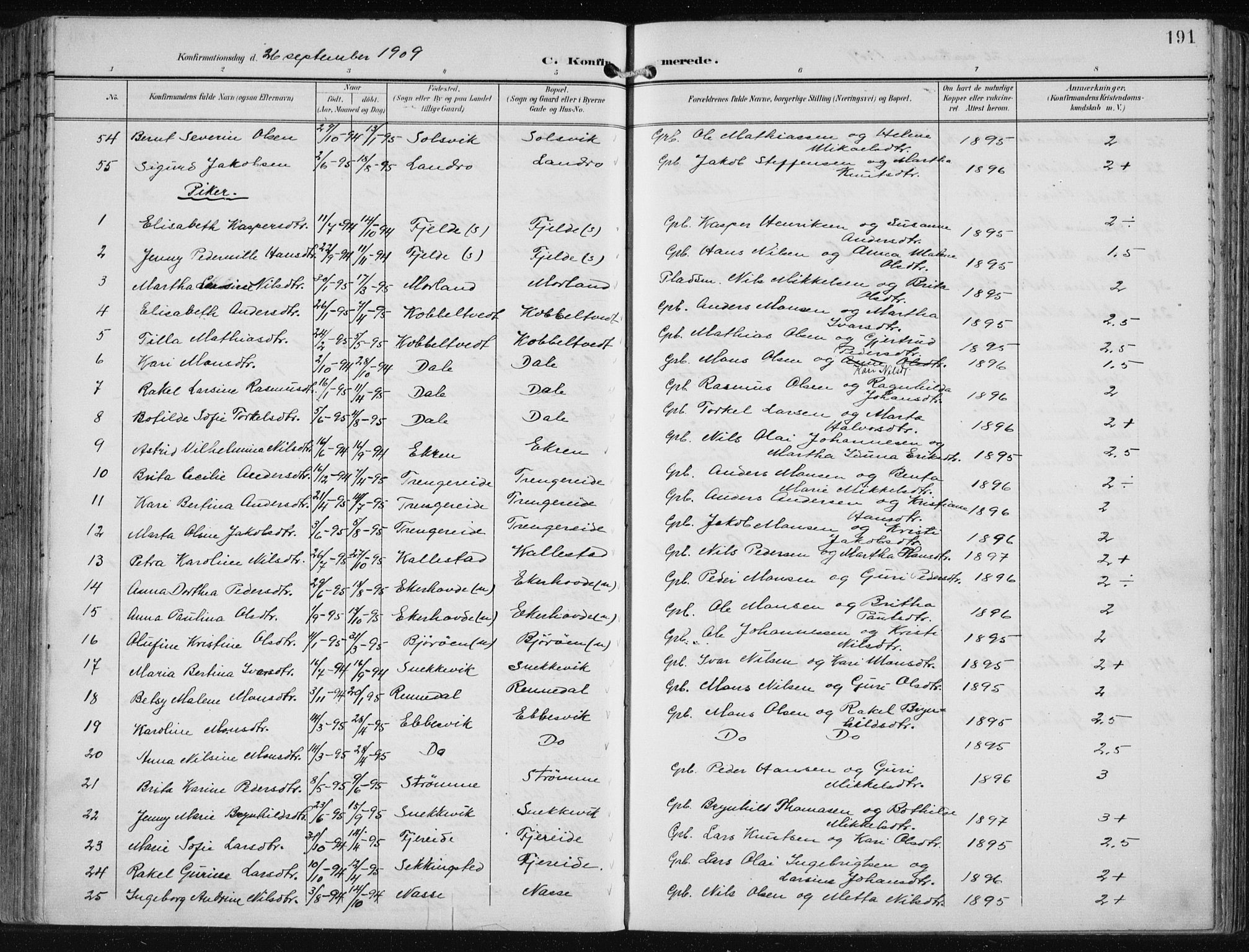 Fjell sokneprestembete, SAB/A-75301/H/Haa: Parish register (official) no. A  9, 1899-1910, p. 191