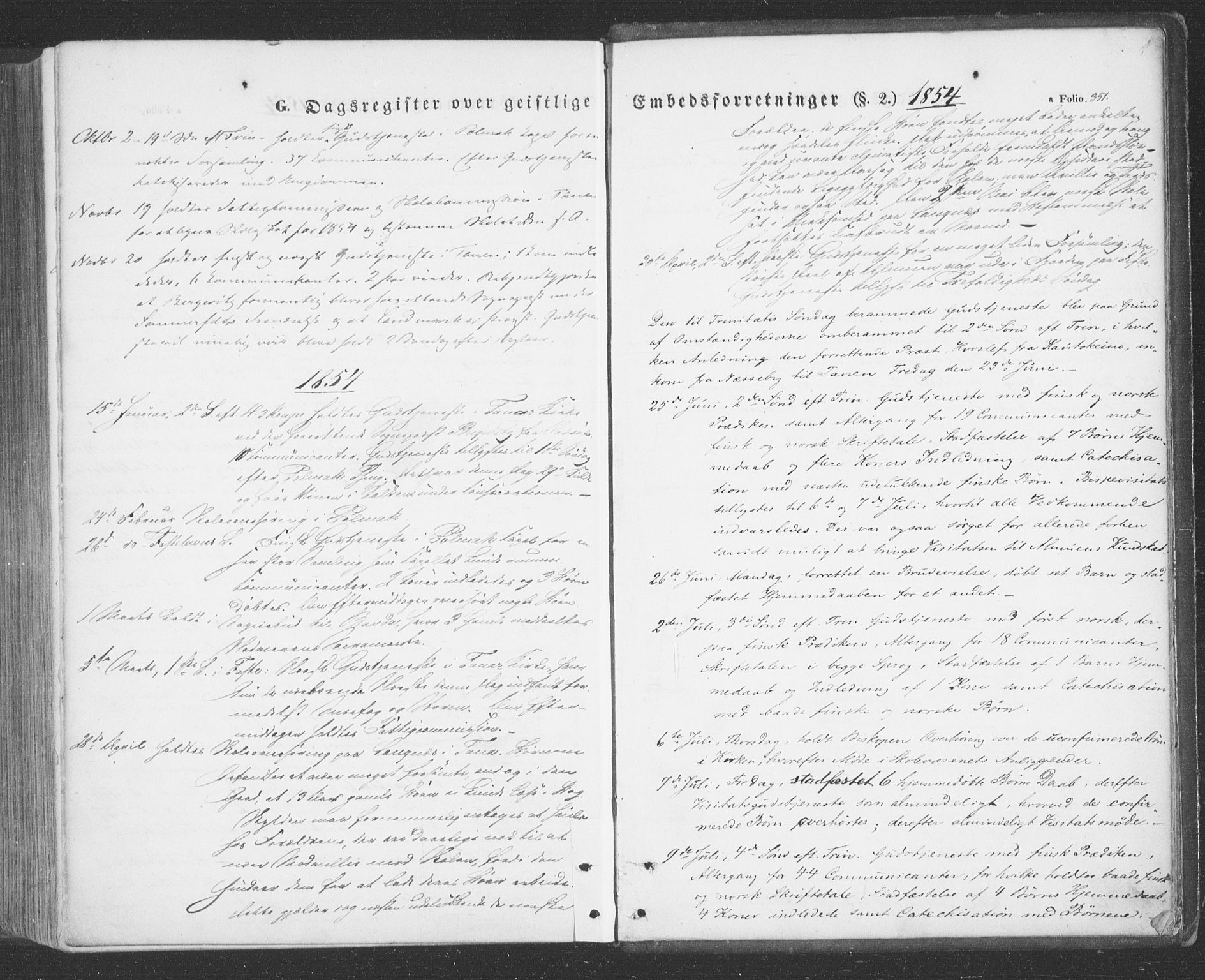 Tana sokneprestkontor, SATØ/S-1334/H/Ha/L0001kirke: Parish register (official) no. 1, 1846-1861, p. 351