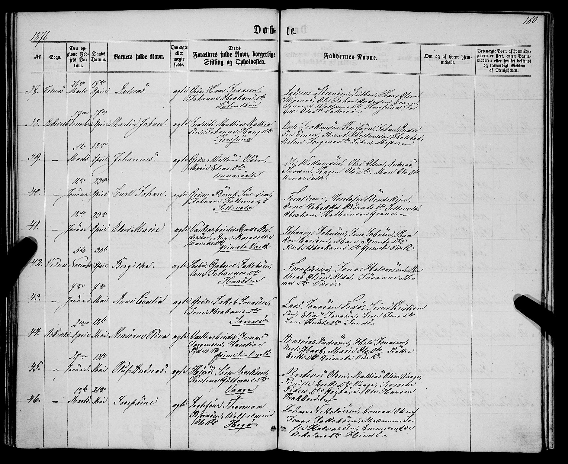 Askvoll sokneprestembete, SAB/A-79501/H/Haa/Haaa/L0012: Parish register (official) no. A 12, 1859-1878, p. 160