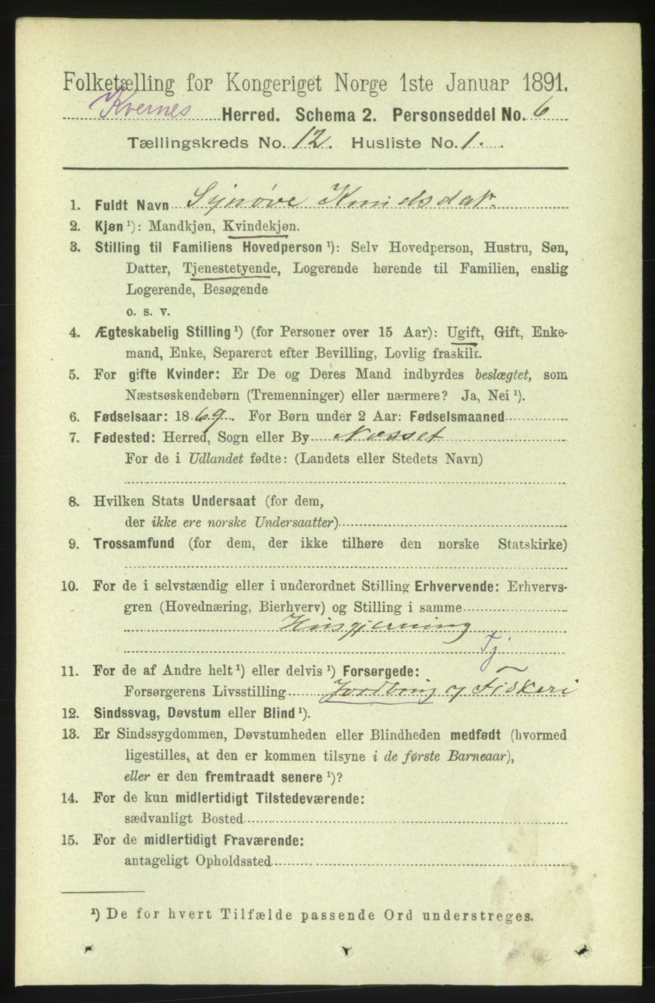 RA, 1891 census for 1553 Kvernes, 1891, p. 5206