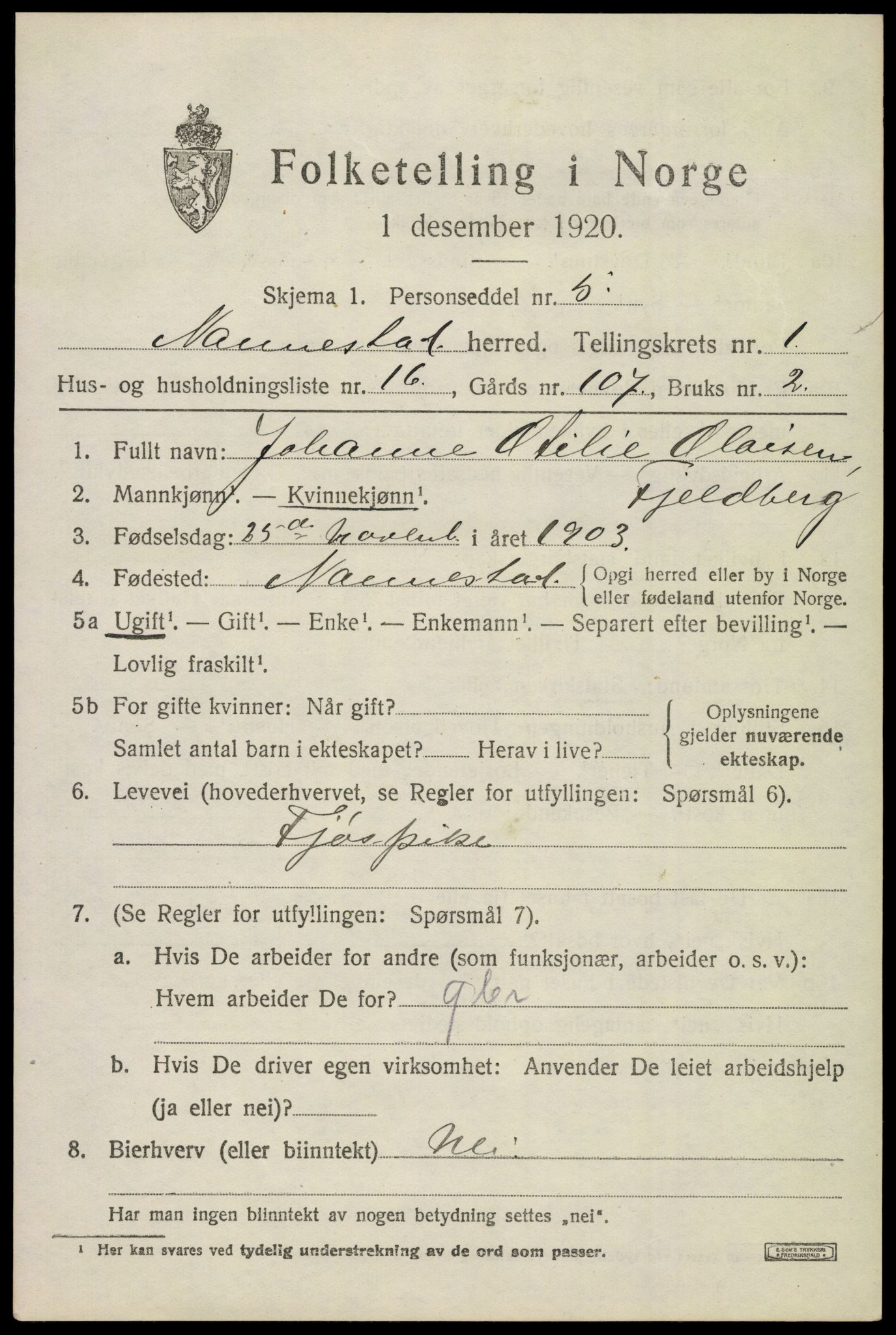 SAO, 1920 census for Nannestad, 1920, p. 1761