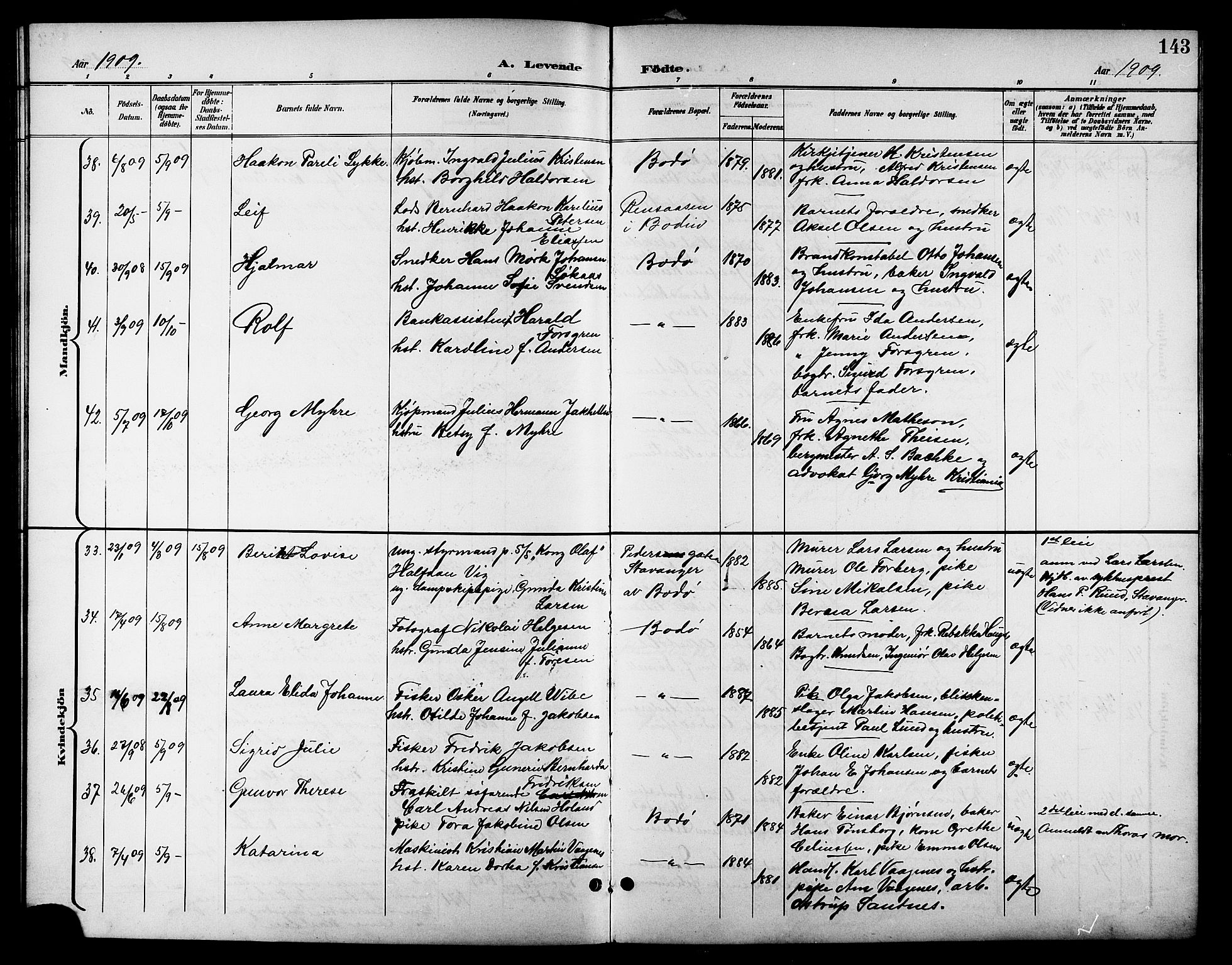 Ministerialprotokoller, klokkerbøker og fødselsregistre - Nordland, AV/SAT-A-1459/801/L0033: Parish register (copy) no. 801C08, 1898-1910, p. 143