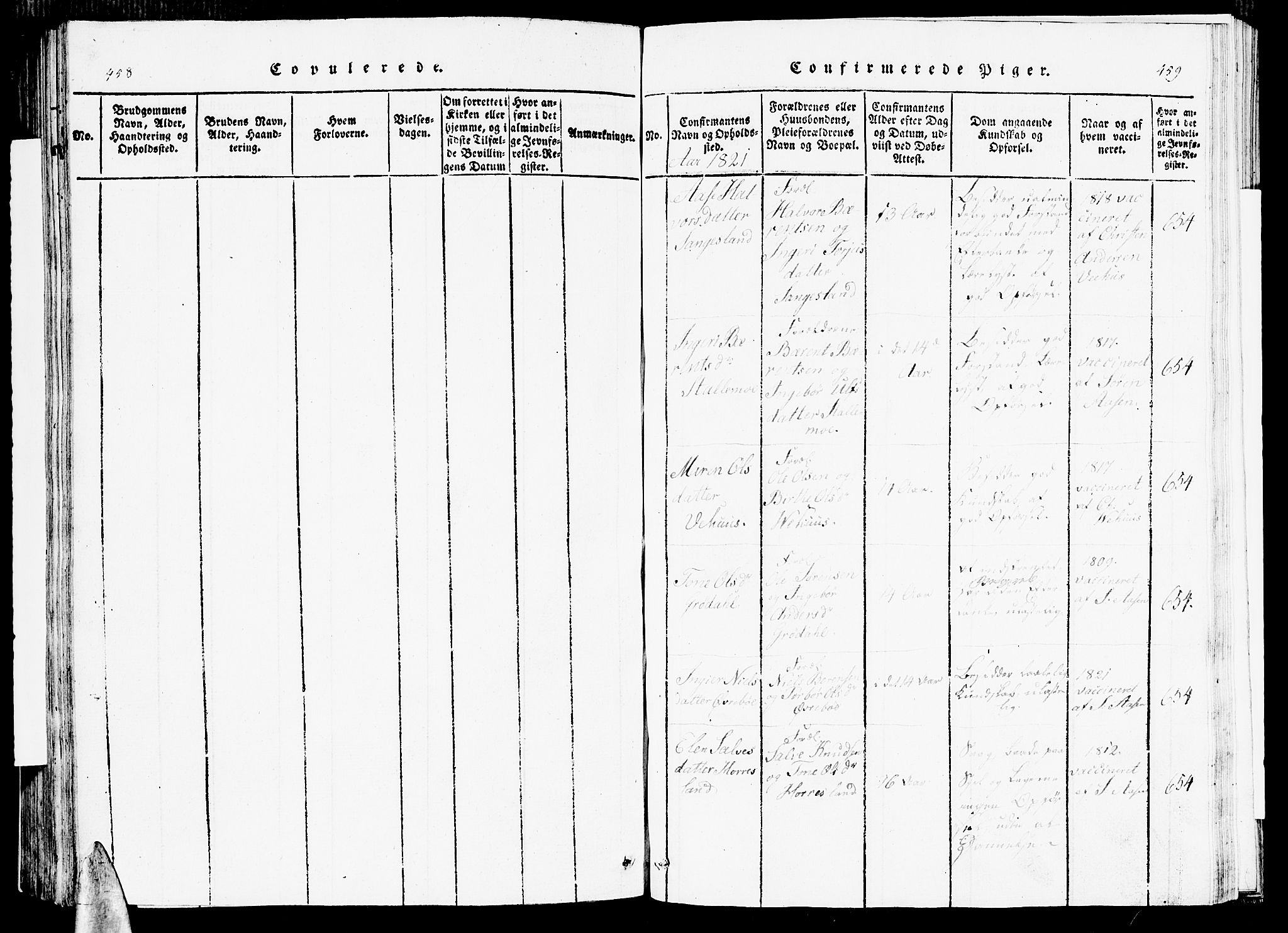 Vennesla sokneprestkontor, SAK/1111-0045/Fb/Fbc/L0001: Parish register (copy) no. B 1, 1820-1834, p. 458-459