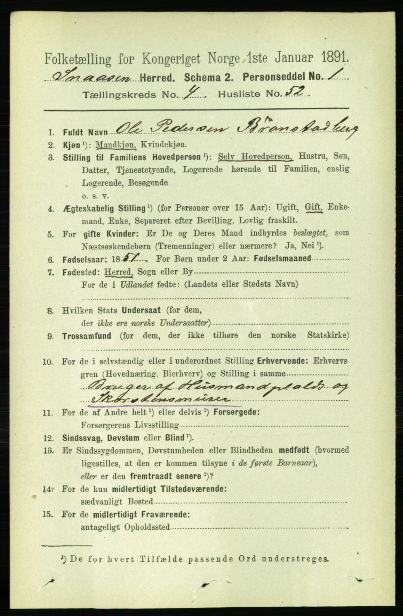 RA, 1891 census for 1736 Snåsa, 1891, p. 1393