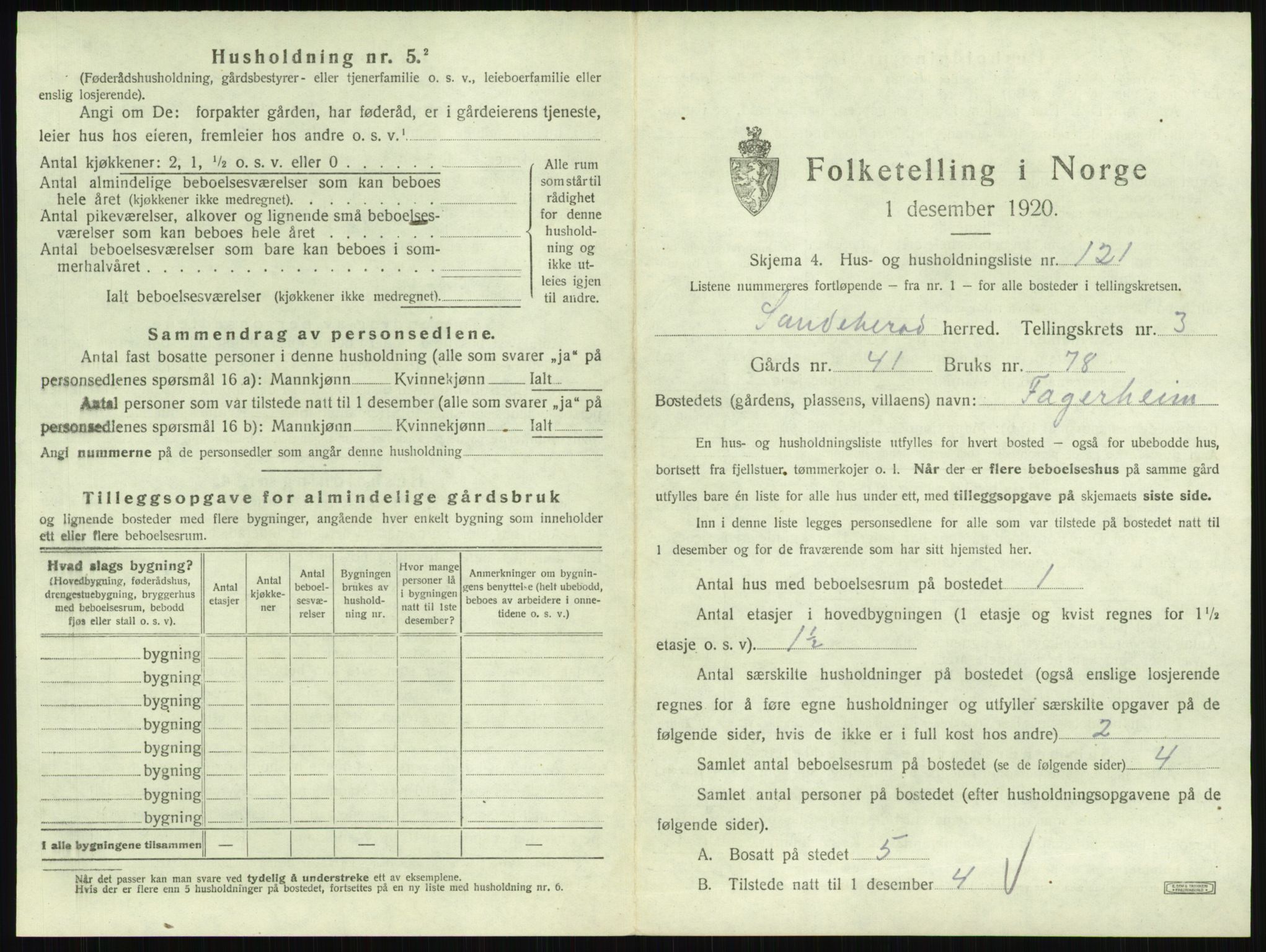 SAKO, 1920 census for Sandeherred, 1920, p. 623