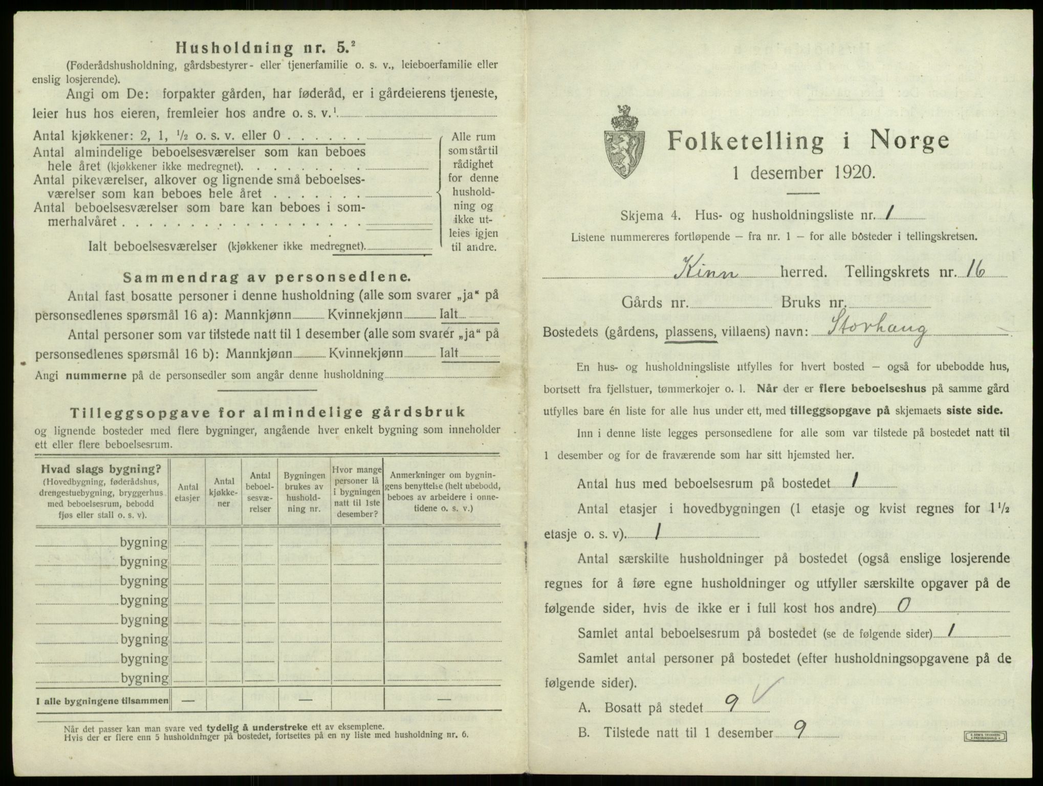 SAB, 1920 census for Kinn, 1920, p. 689