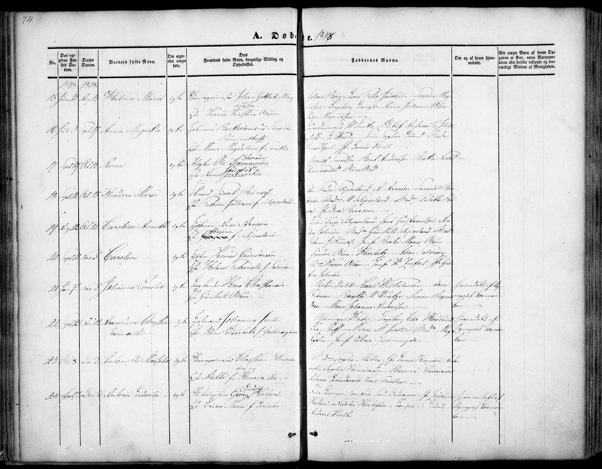 Arendal sokneprestkontor, Trefoldighet, SAK/1111-0040/F/Fa/L0005: Parish register (official) no. A 5, 1838-1854, p. 74