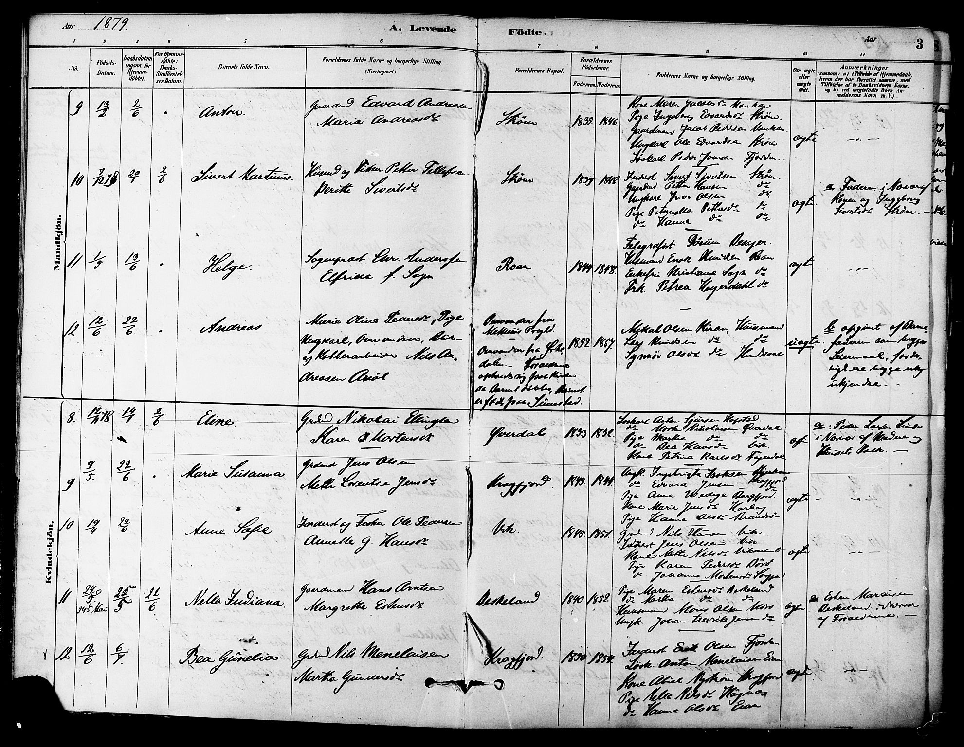 Ministerialprotokoller, klokkerbøker og fødselsregistre - Sør-Trøndelag, AV/SAT-A-1456/657/L0707: Parish register (official) no. 657A08, 1879-1893, p. 3