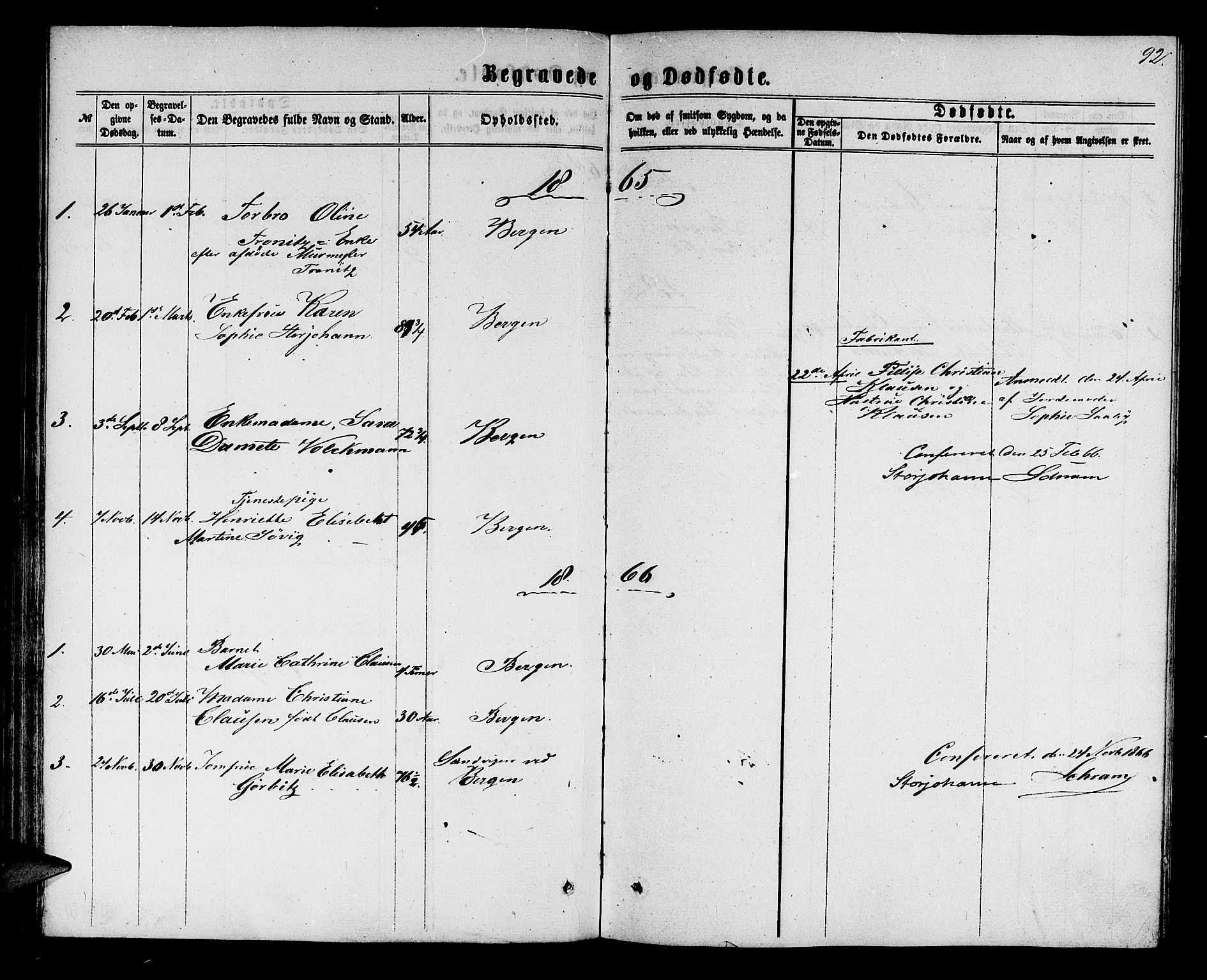 Mariakirken Sokneprestembete, SAB/A-76901/H/Hab/L0003: Parish register (copy) no. A 3, 1862-1877, p. 92