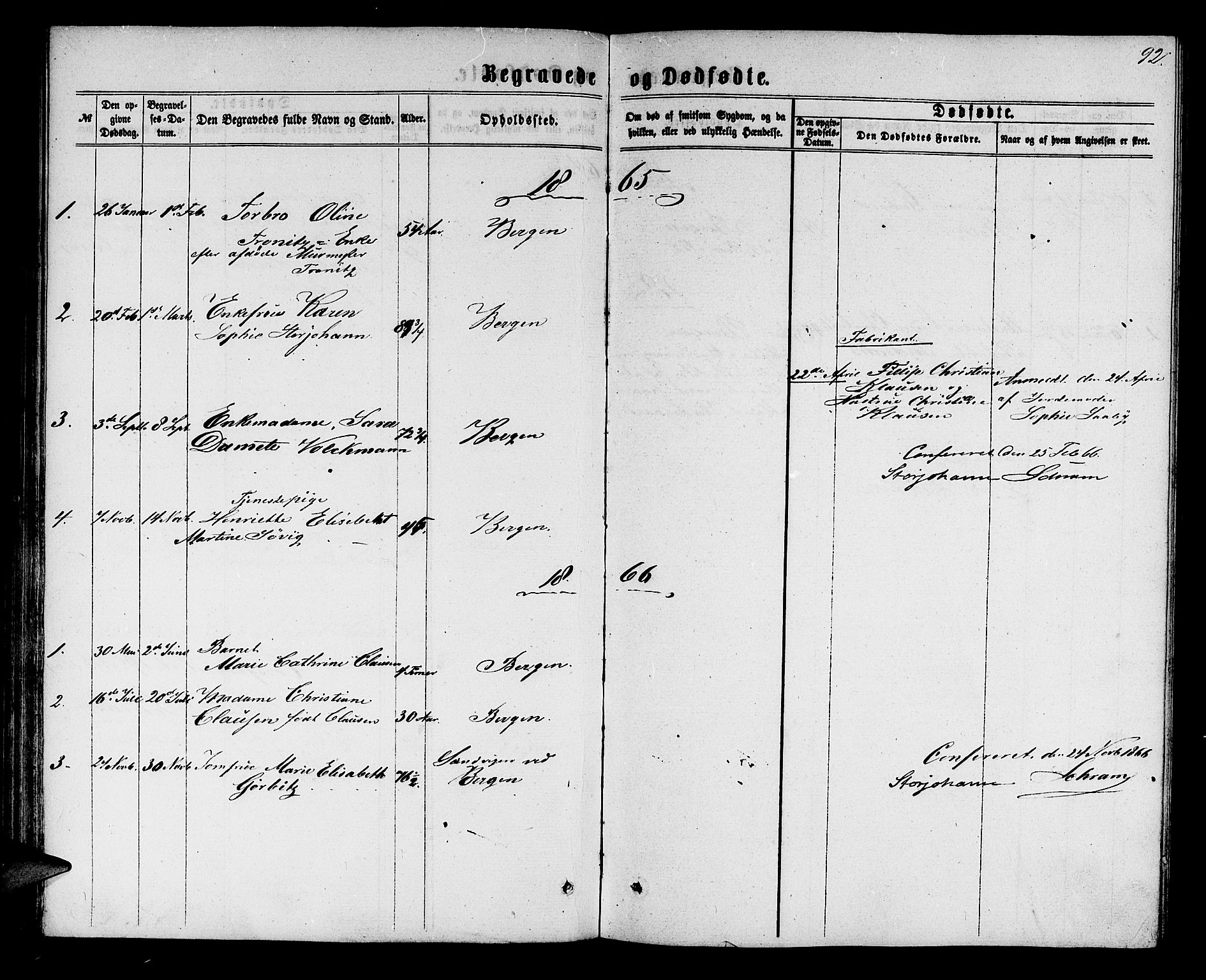 Mariakirken Sokneprestembete, AV/SAB-A-76901/H/Hab/L0003: Parish register (copy) no. A 3, 1862-1877, p. 92