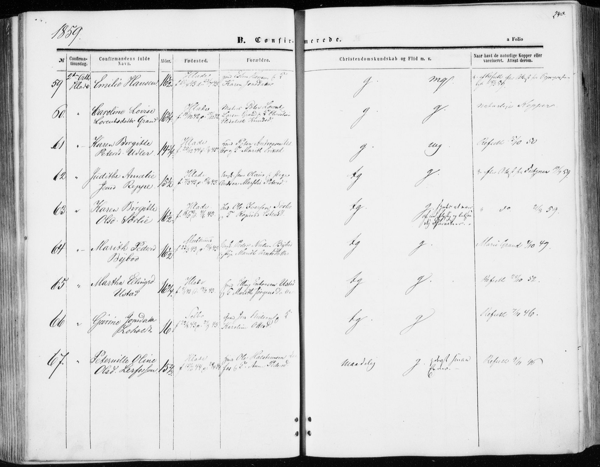 Ministerialprotokoller, klokkerbøker og fødselsregistre - Sør-Trøndelag, SAT/A-1456/606/L0292: Parish register (official) no. 606A07, 1856-1865, p. 240