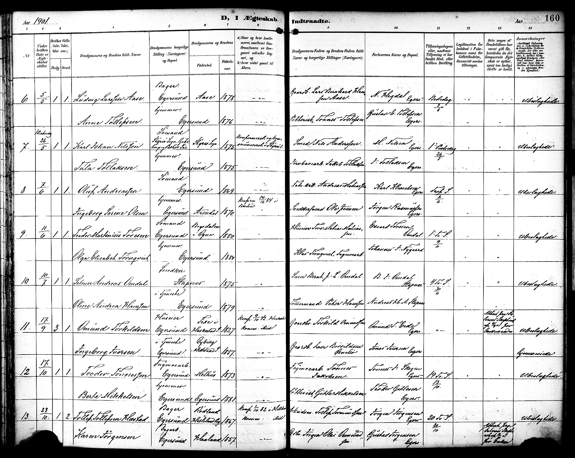 Eigersund sokneprestkontor, AV/SAST-A-101807/S08/L0019: Parish register (official) no. A 18, 1892-1905, p. 160