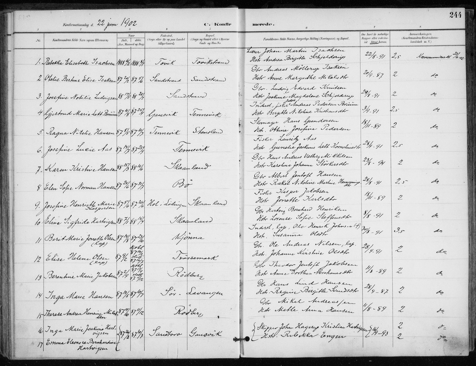 Trondenes sokneprestkontor, SATØ/S-1319/H/Ha/L0017kirke: Parish register (official) no. 17, 1899-1908, p. 244