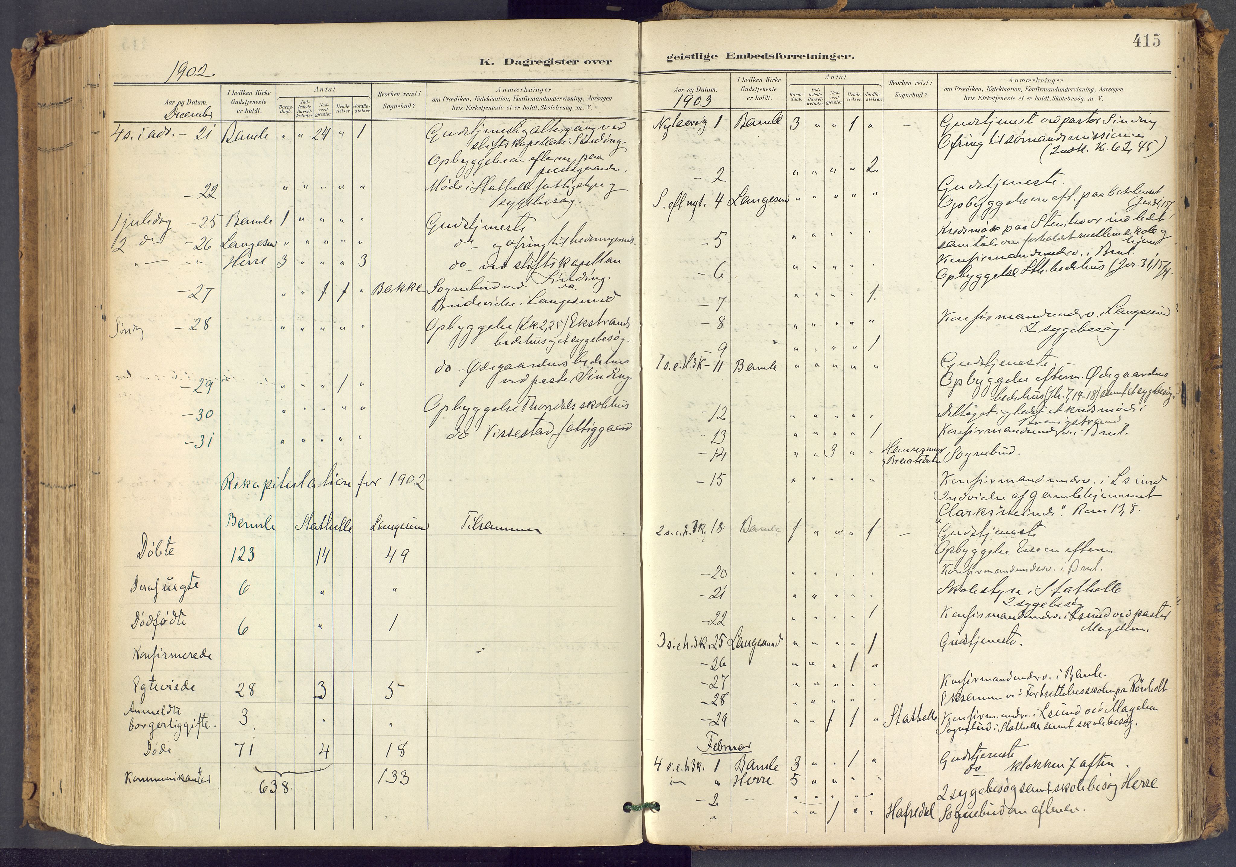 Bamble kirkebøker, SAKO/A-253/F/Fa/L0009: Parish register (official) no. I 9, 1901-1917, p. 415