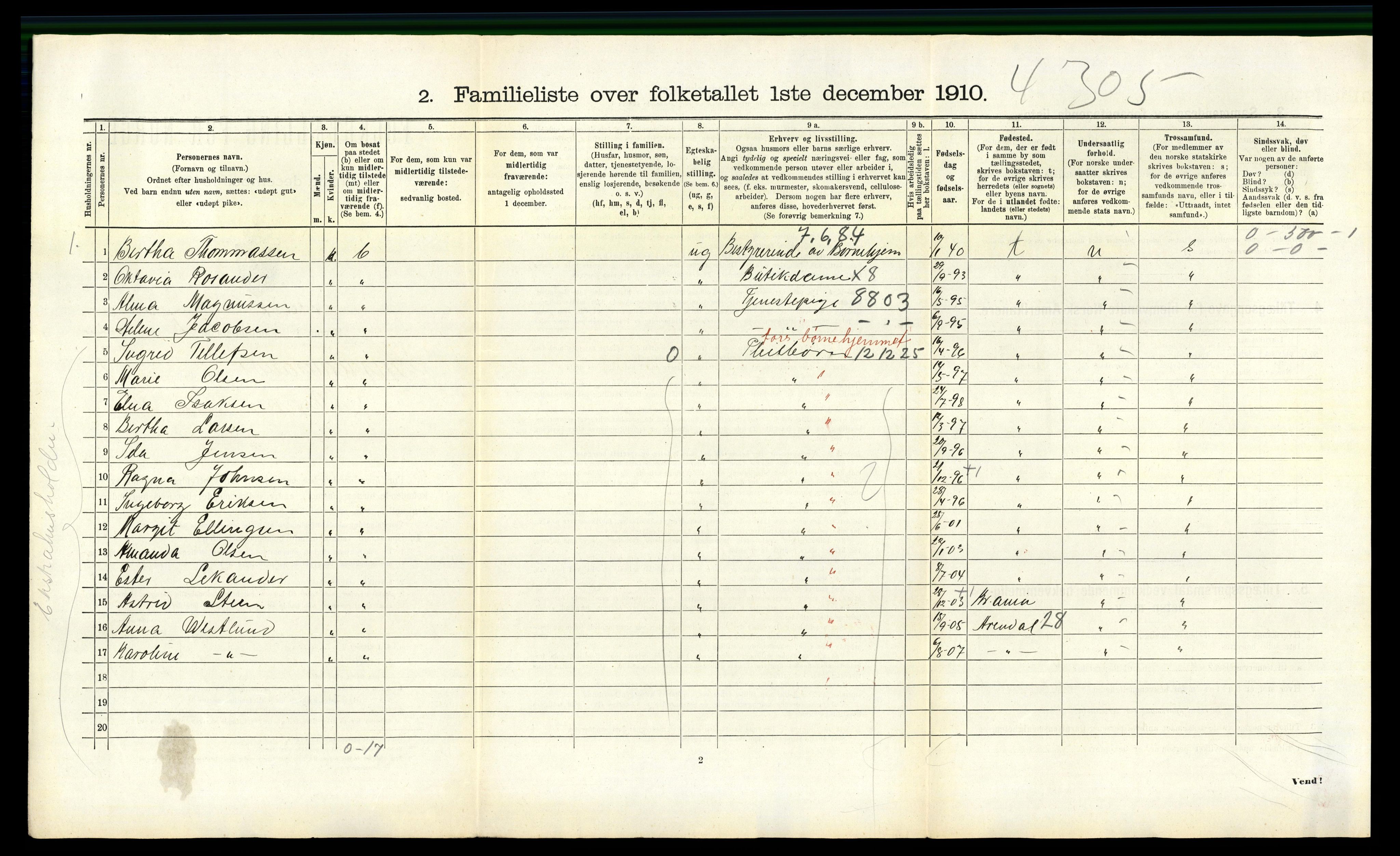 RA, 1910 census for Kristiansand, 1910, p. 3099