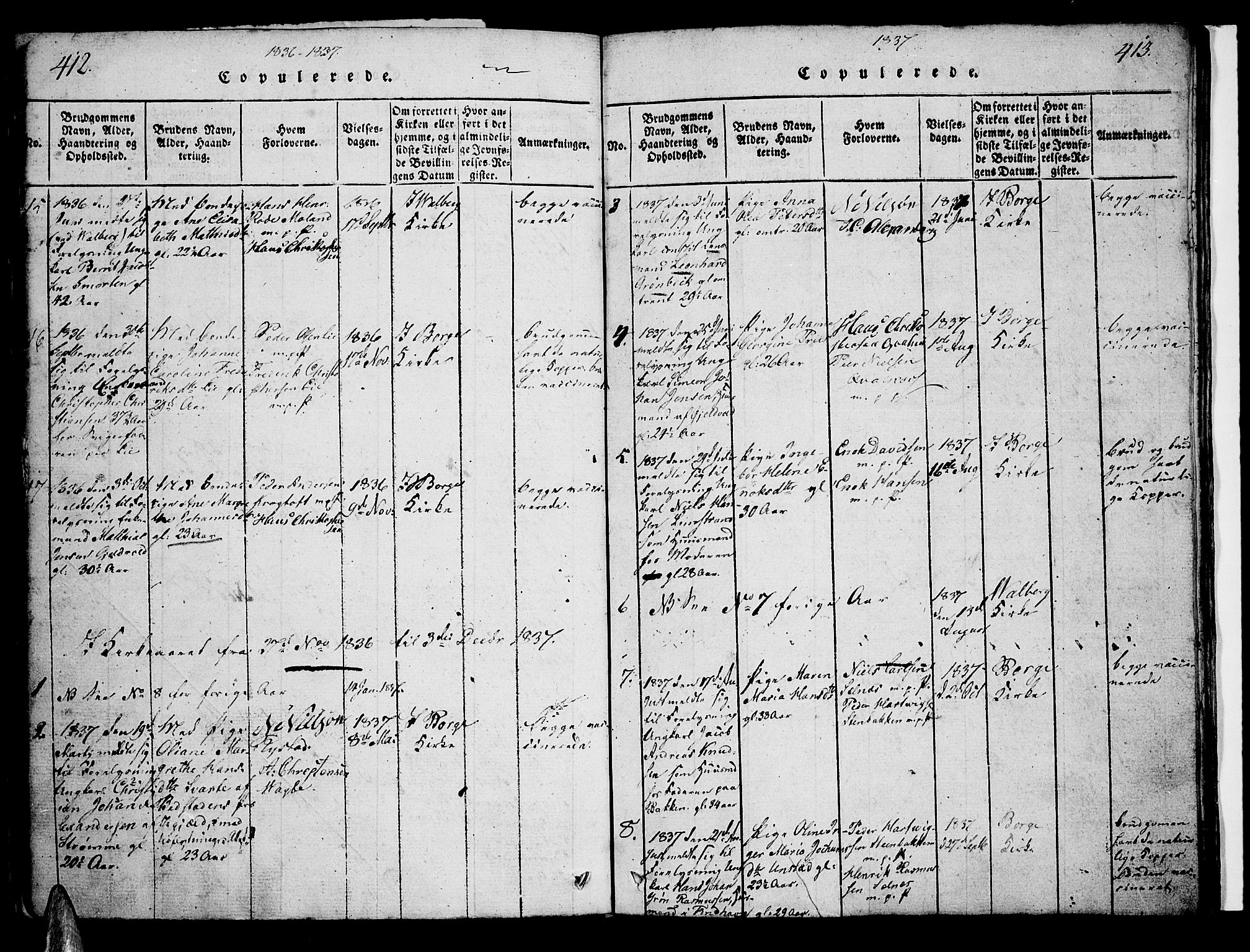 Ministerialprotokoller, klokkerbøker og fødselsregistre - Nordland, AV/SAT-A-1459/880/L1130: Parish register (official) no. 880A04, 1821-1843, p. 412-413