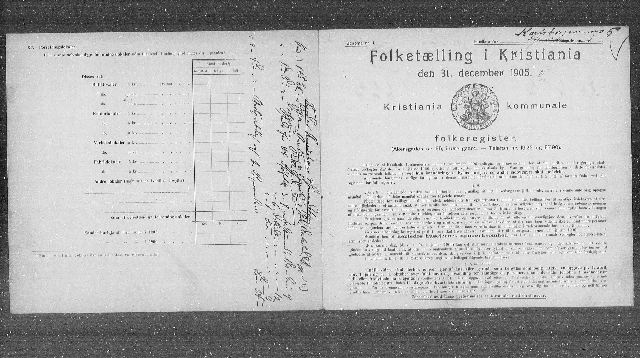 OBA, Municipal Census 1905 for Kristiania, 1905, p. 25500