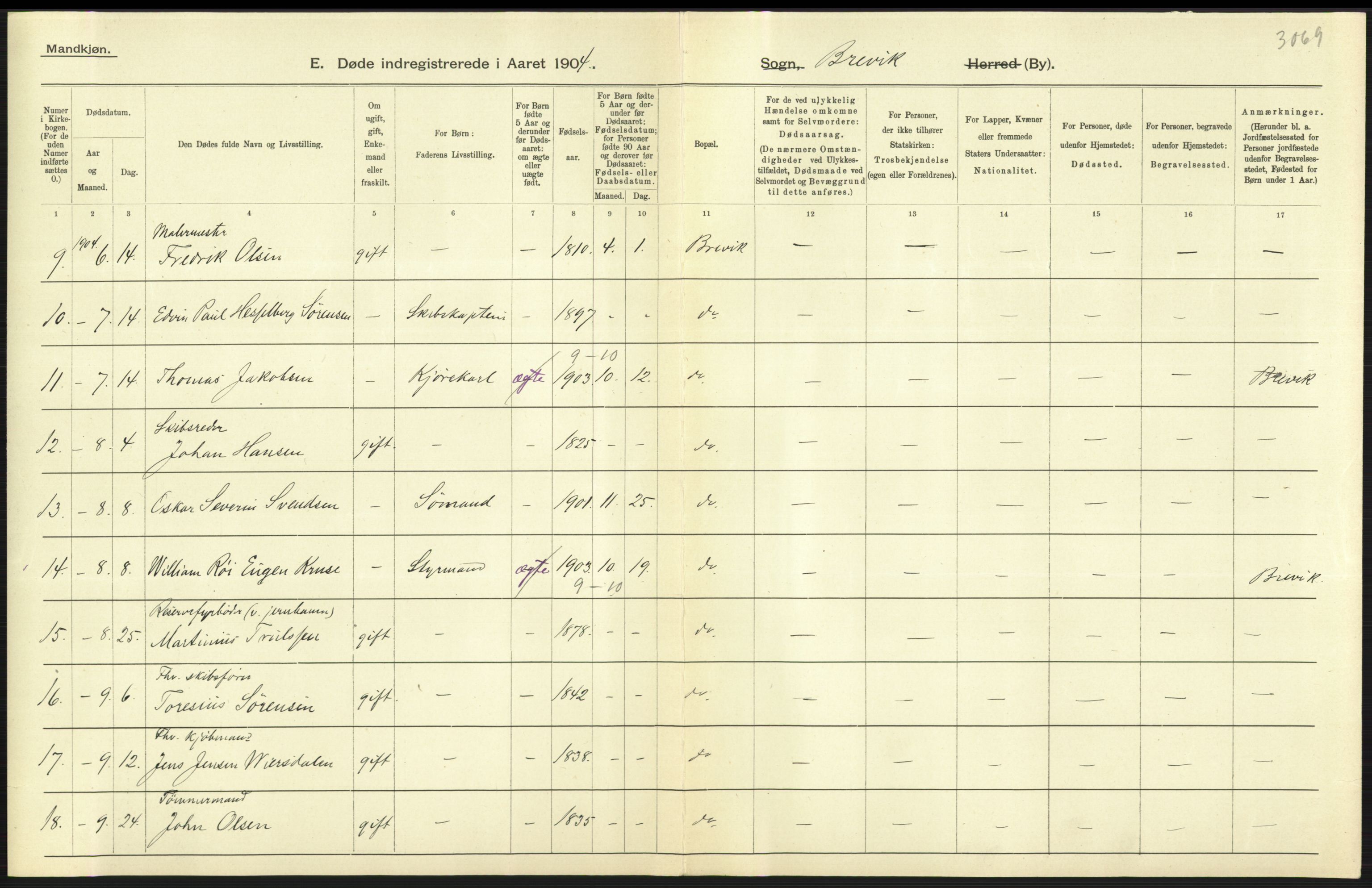 Statistisk sentralbyrå, Sosiodemografiske emner, Befolkning, AV/RA-S-2228/D/Df/Dfa/Dfab/L0009: Bratsberg amt: Fødte, gifte, døde, 1904, p. 771