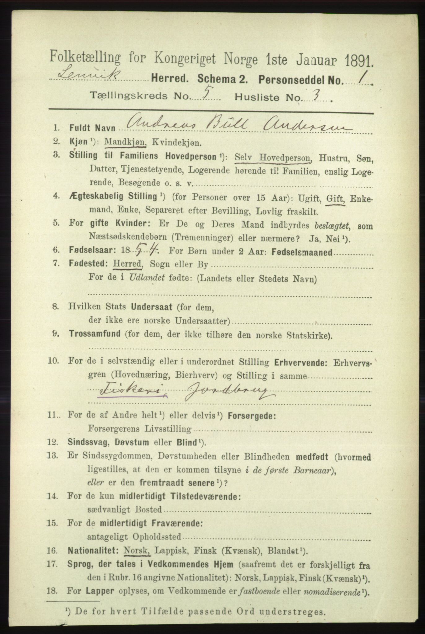 RA, 1891 census for 1931 Lenvik, 1891, p. 2562