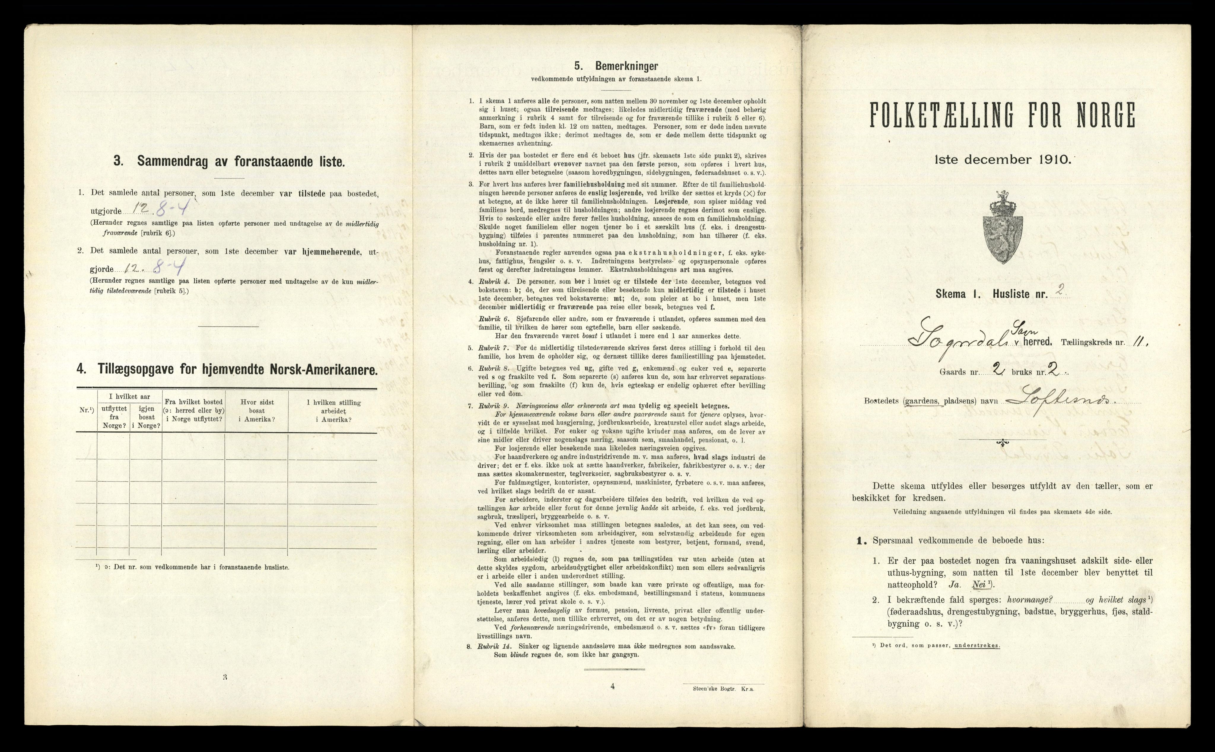 RA, 1910 census for Sogndal, 1910, p. 1100