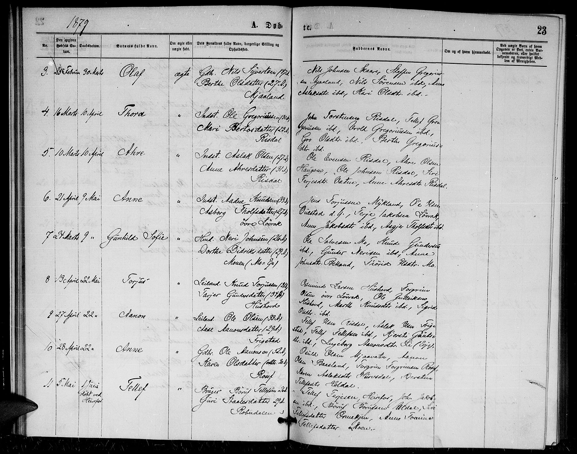 Herefoss sokneprestkontor, AV/SAK-1111-0019/F/Fa/Fac/L0001: Parish register (official) no. A 1, 1871-1886, p. 23