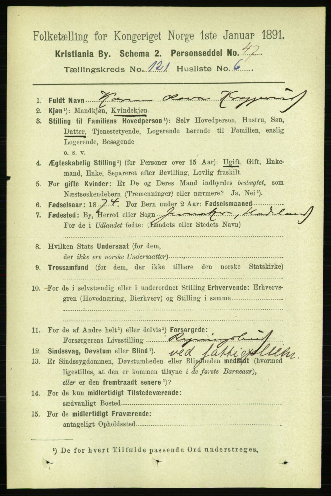 RA, 1891 census for 0301 Kristiania, 1891, p. 64487