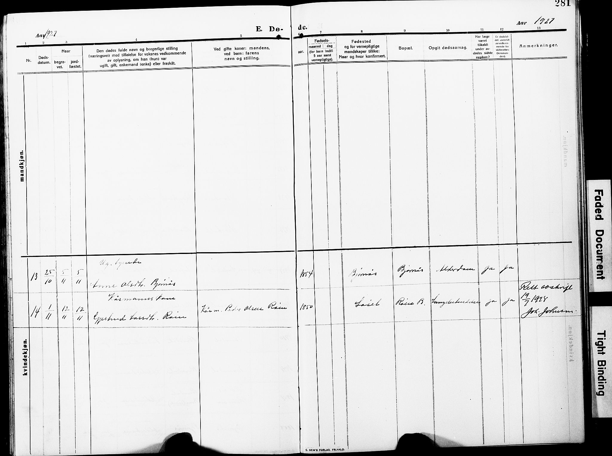 Ministerialprotokoller, klokkerbøker og fødselsregistre - Møre og Romsdal, AV/SAT-A-1454/598/L1079: Parish register (copy) no. 598C04, 1909-1927, p. 281