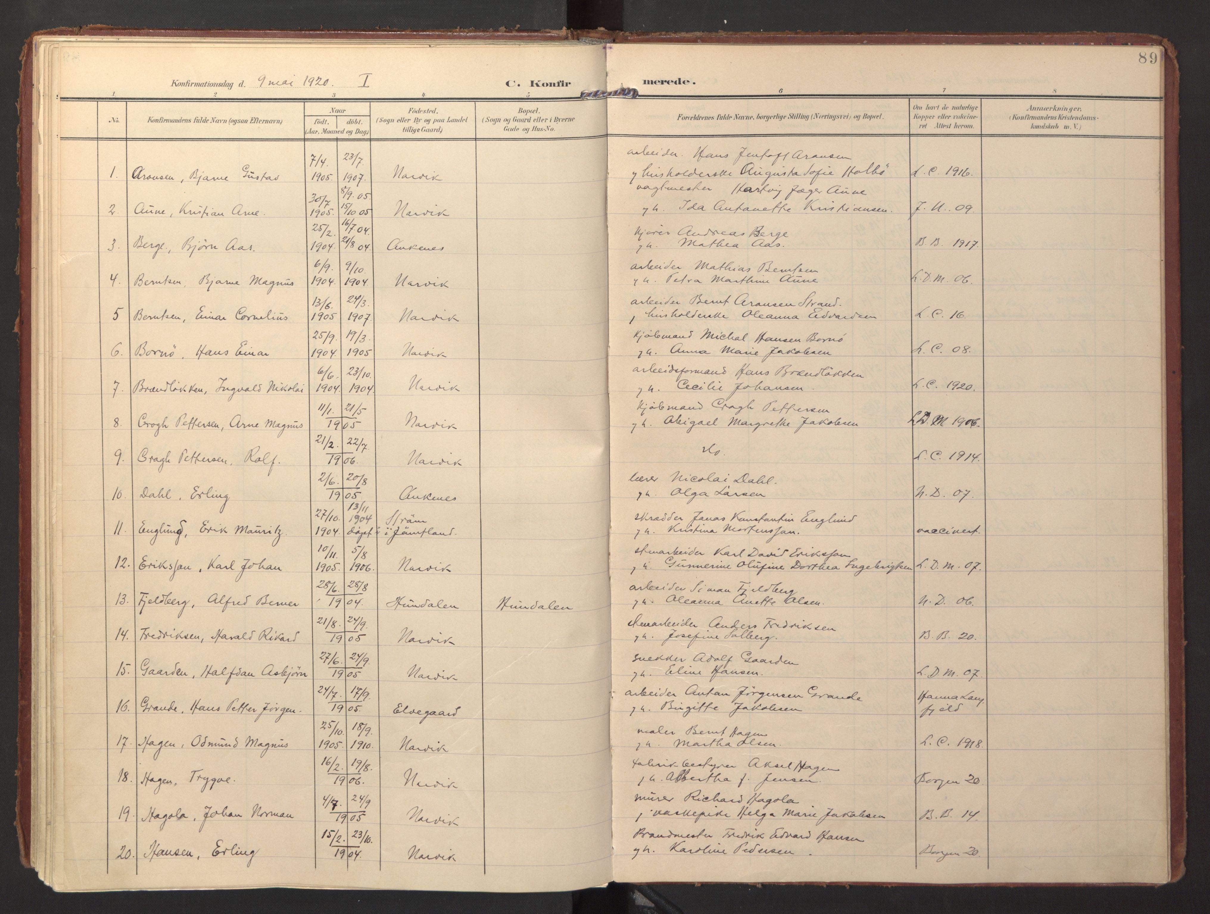 Ministerialprotokoller, klokkerbøker og fødselsregistre - Nordland, SAT/A-1459/871/L0998: Parish register (official) no. 871A14, 1902-1921, p. 89