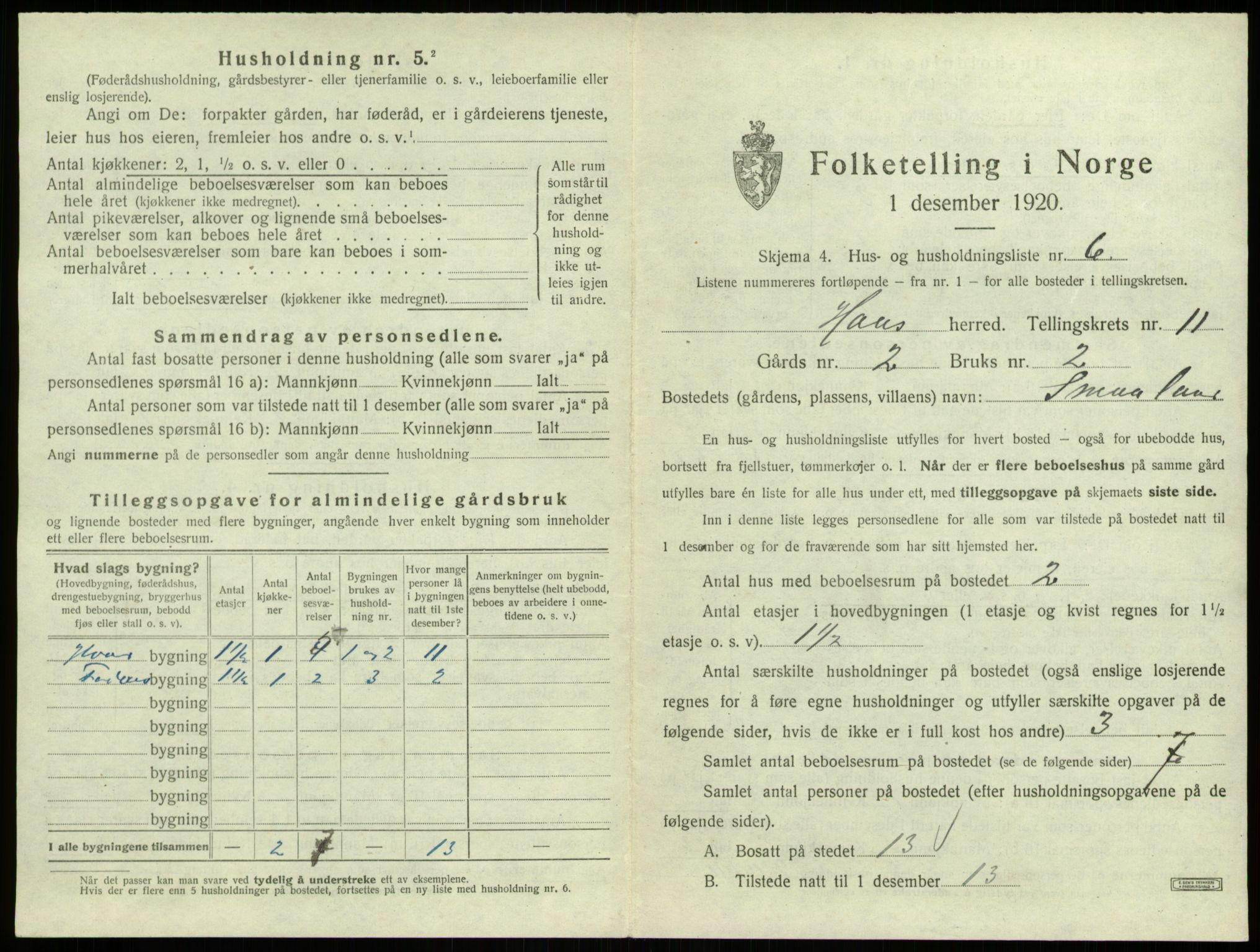 SAB, 1920 census for Haus, 1920, p. 823