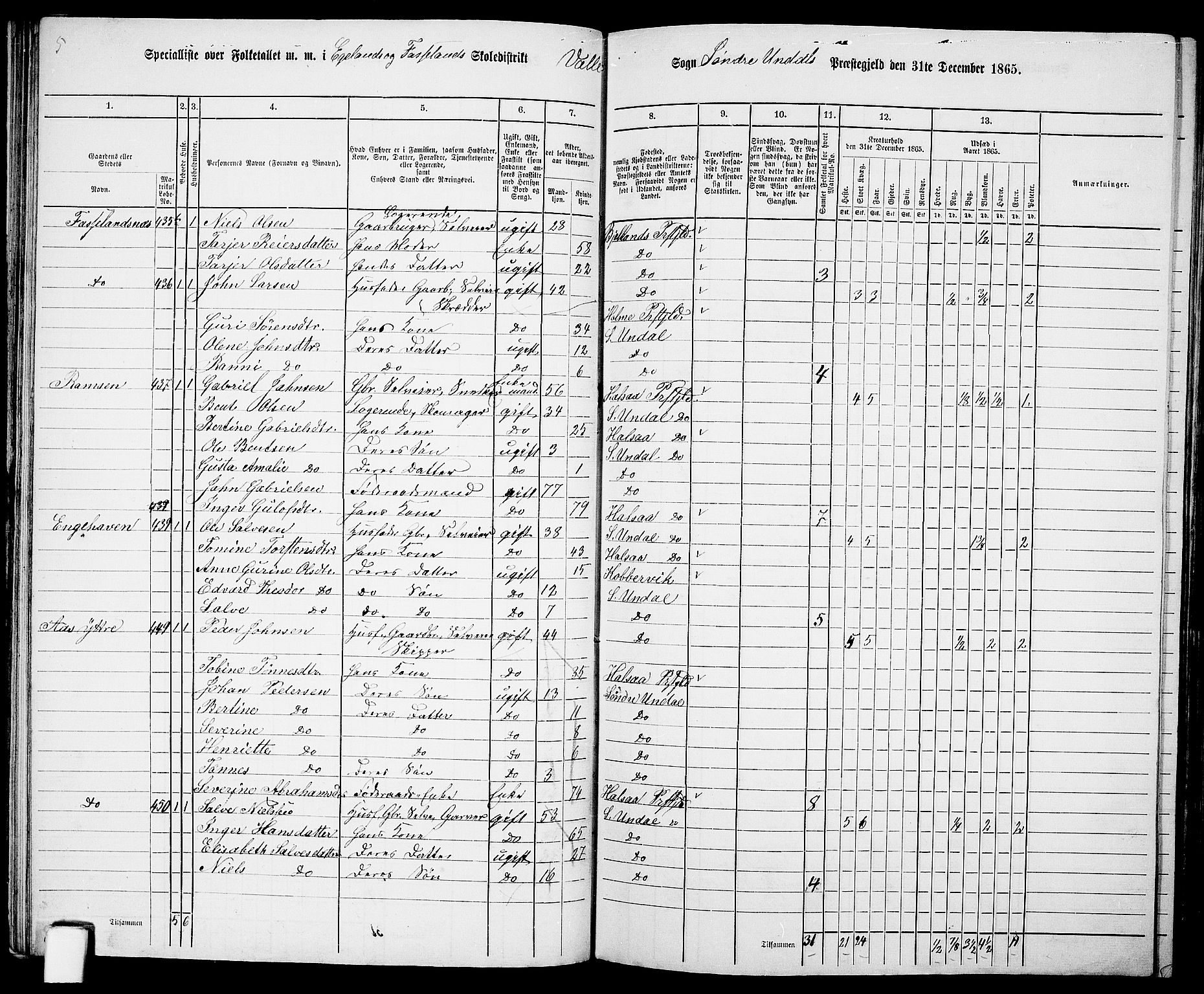 RA, 1865 census for Sør-Audnedal, 1865, p. 69